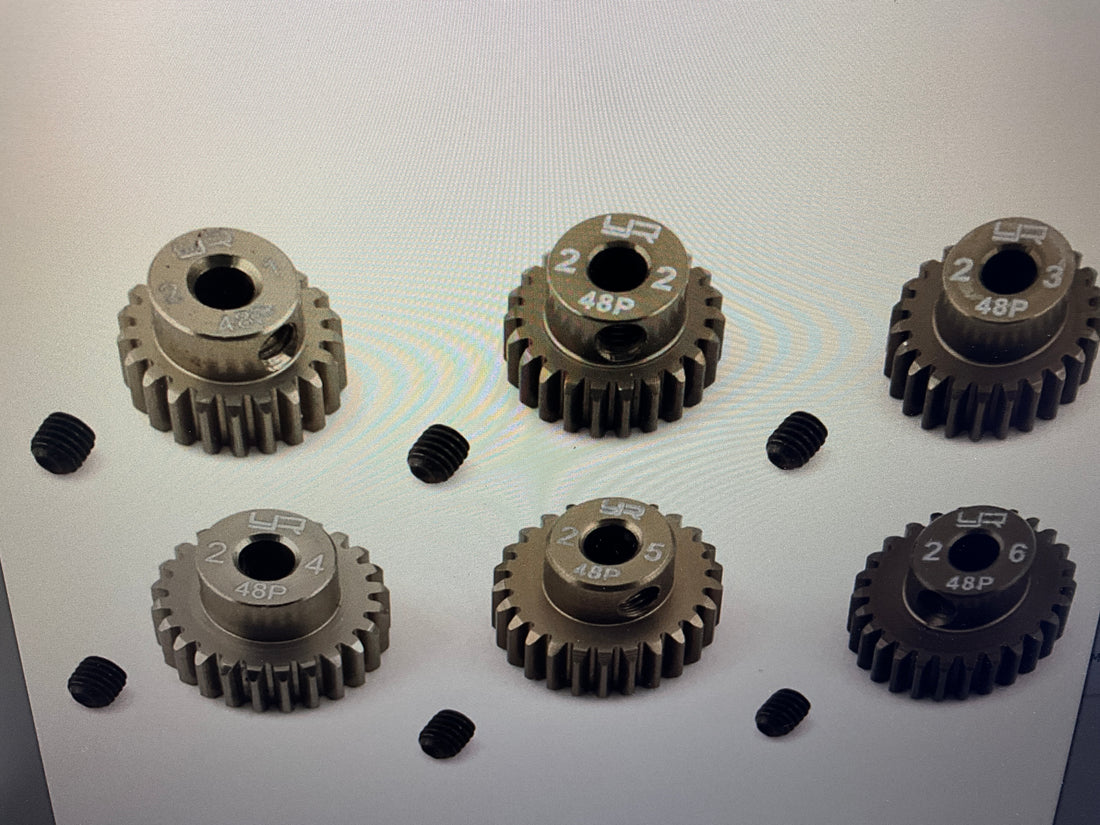 Yeah Racing Hard Coated 48P Aluminum Pinion Gear Set (21, 22, 23, 24, 25, 26T) (3.17mm Bore)