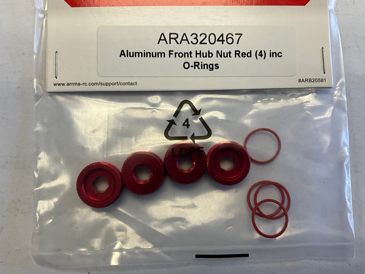 ARRMA Aluminum Front Hub Nut Red (4) with O-Rings