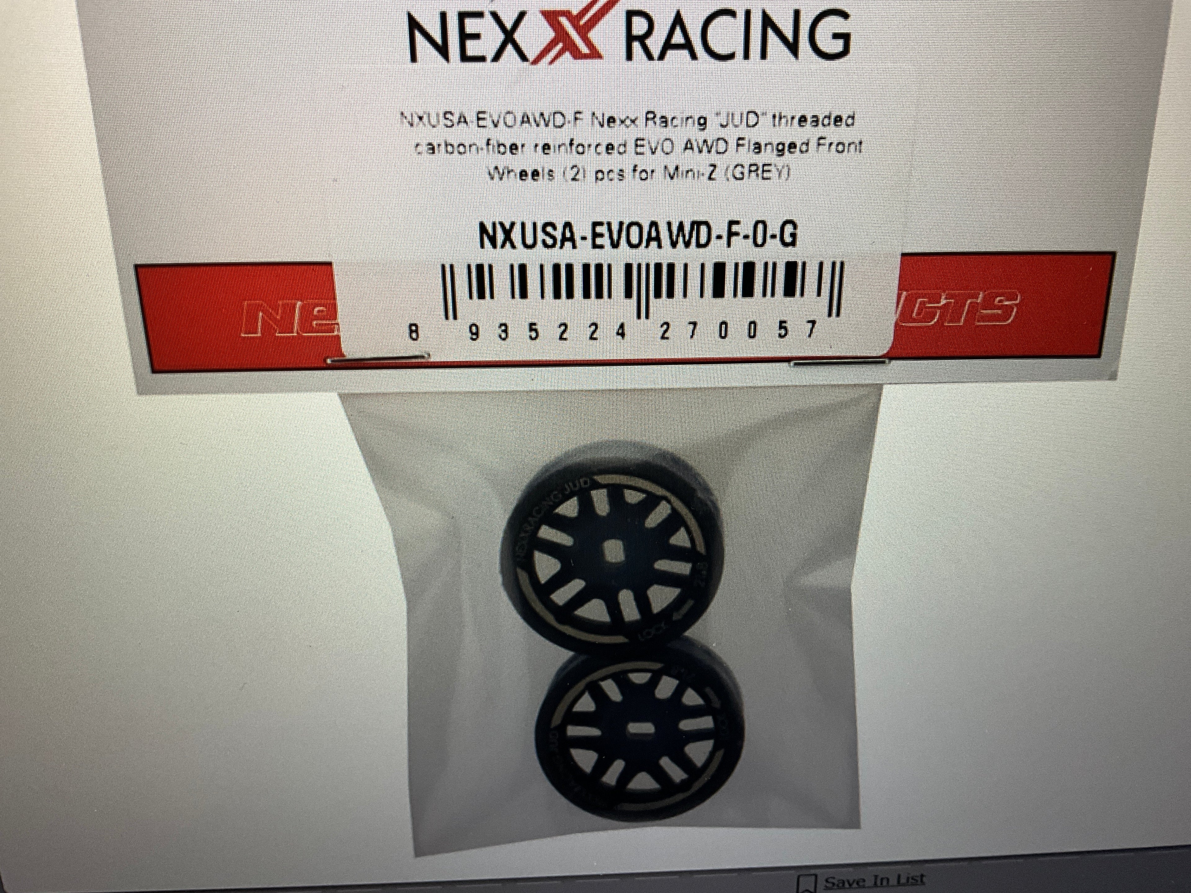 NEXX Racing Mini-Z AWD "JUD" EVO Front Threaded Side-Wall Carbon Fiber Rims (0mm Offset) (Grey) (2)