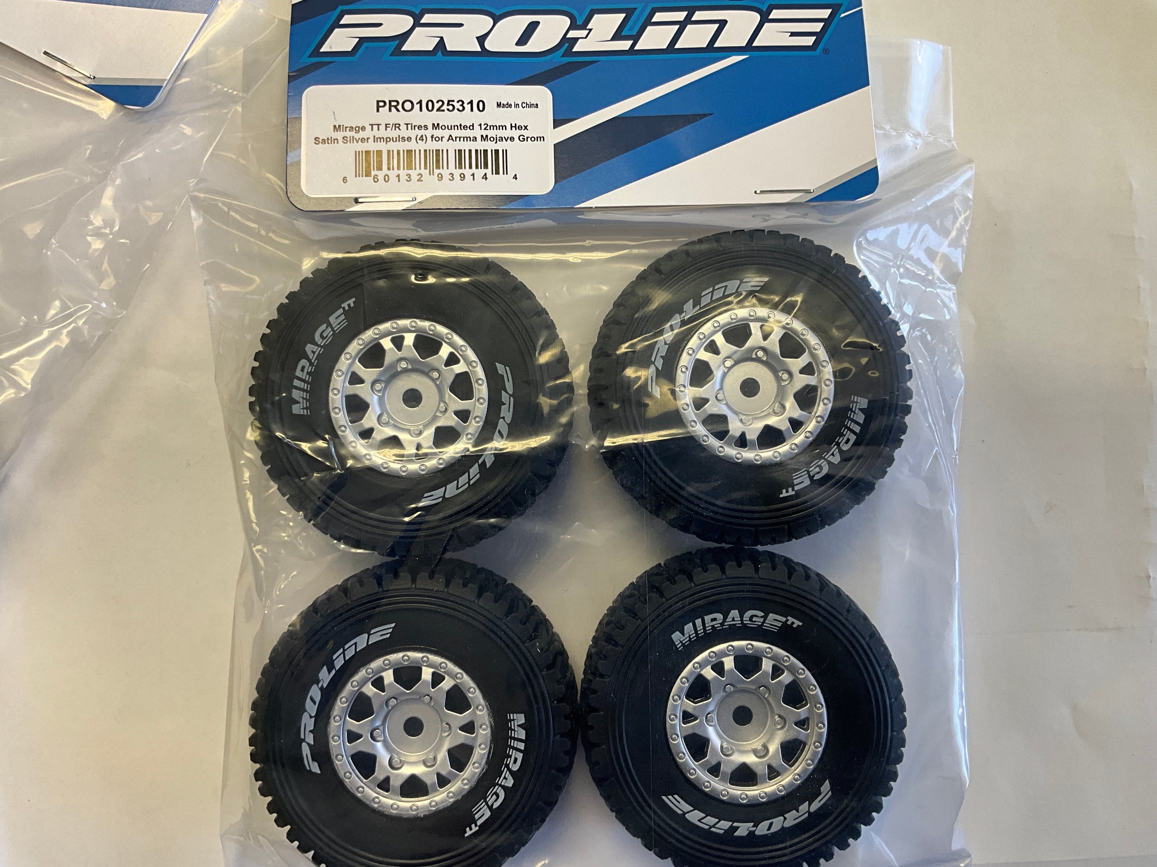 PROLINE 1/16 Mirage TT F/R Tires MTD 12mm Silver Impulse (4): Mojave Grom