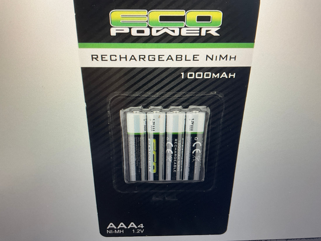 EcoPower High Power Rechargeable AAA NiMH Batteries (4) (1.2V/1000mAh) (Mini-Z)