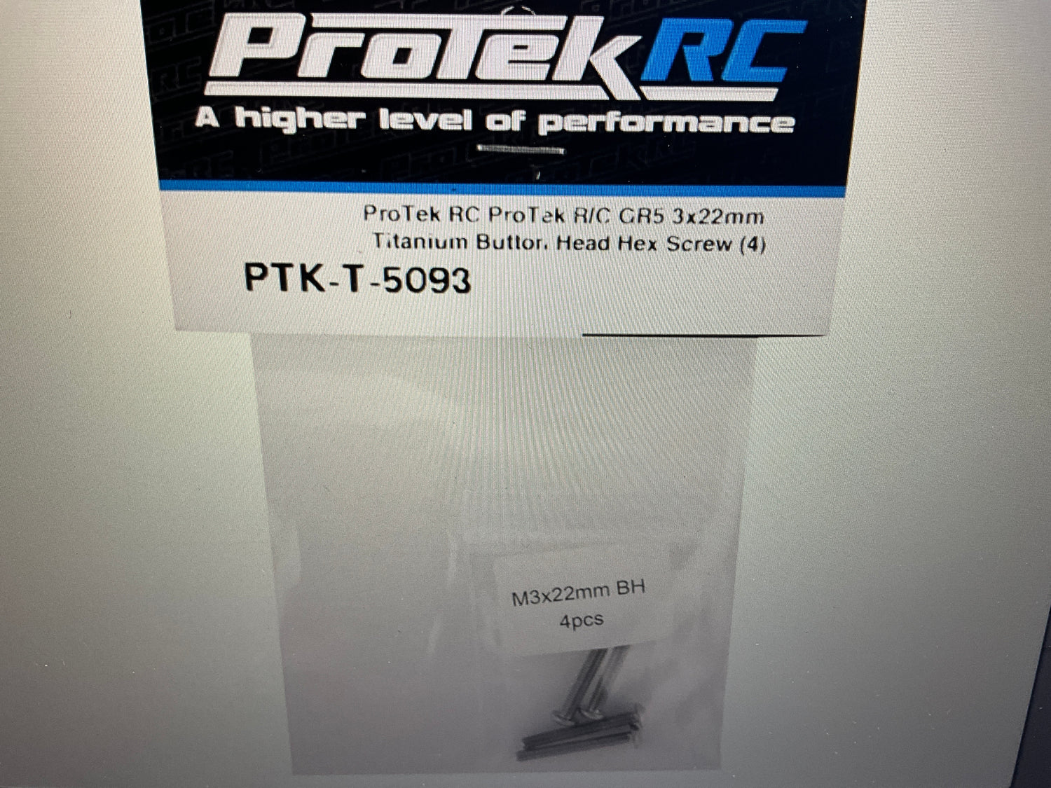 ProTek RC 3x22mm "Grade 5" Titanium Button Head Hex Screw (4)
