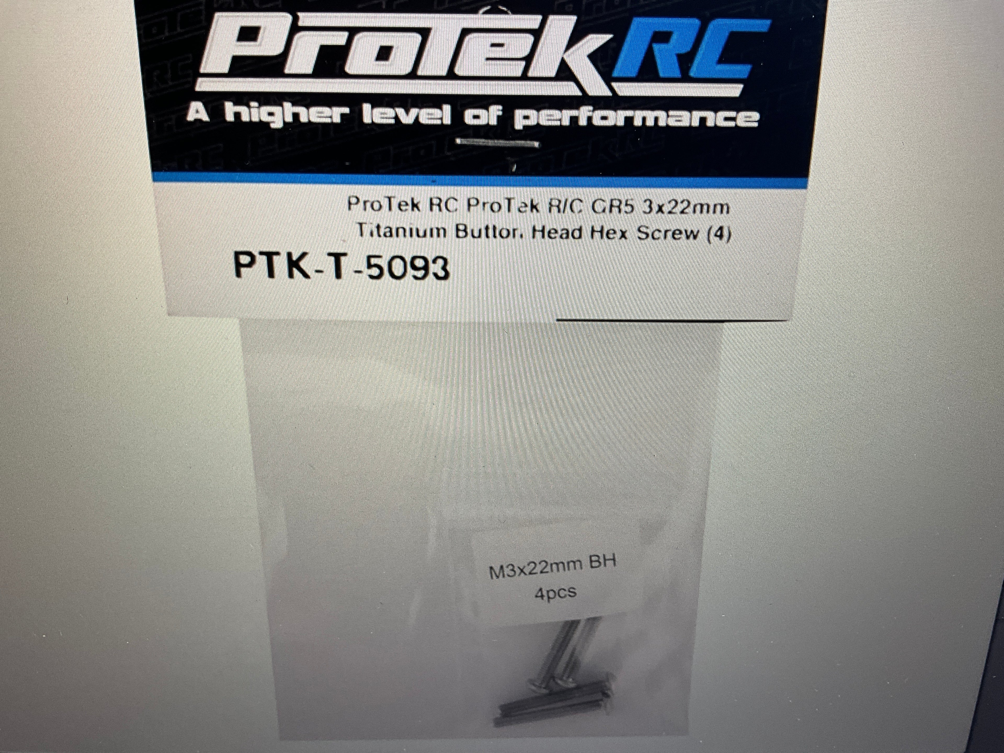 ProTek RC 3x22mm "Grade 5" Titanium Button Head Hex Screw (4)