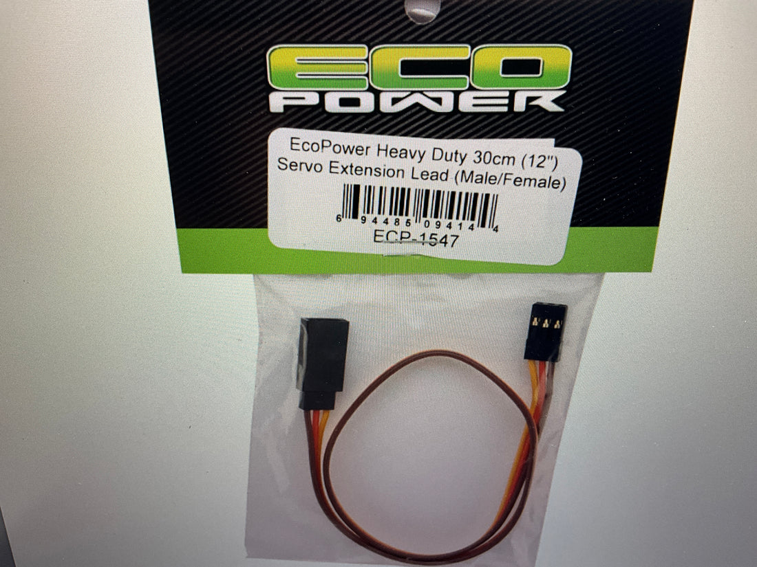 EcoPower Heavy Duty 30cm Servo Extension Lead (Male/Female) (12")