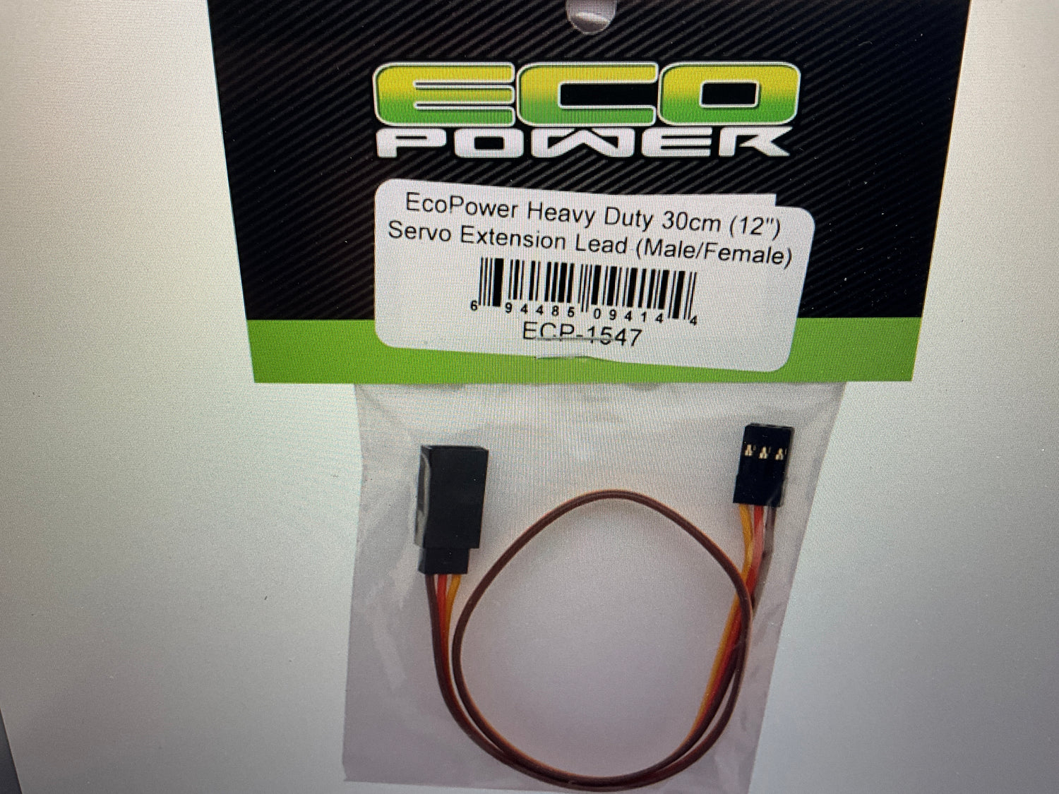 EcoPower Heavy Duty 30cm Servo Extension Lead (Male/Female) (12")