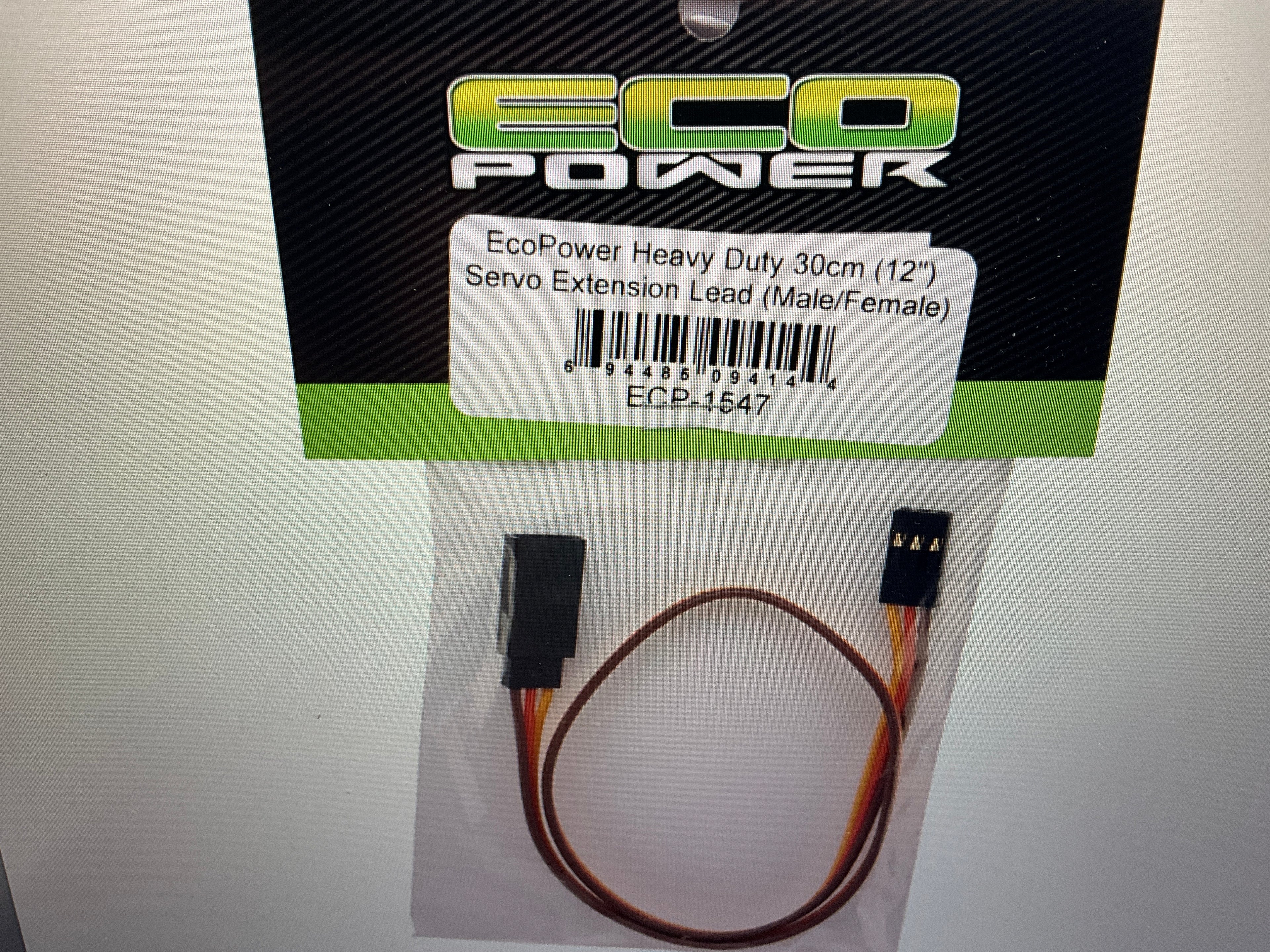 EcoPower Heavy Duty 30cm Servo Extension Lead (Male/Female) (12")