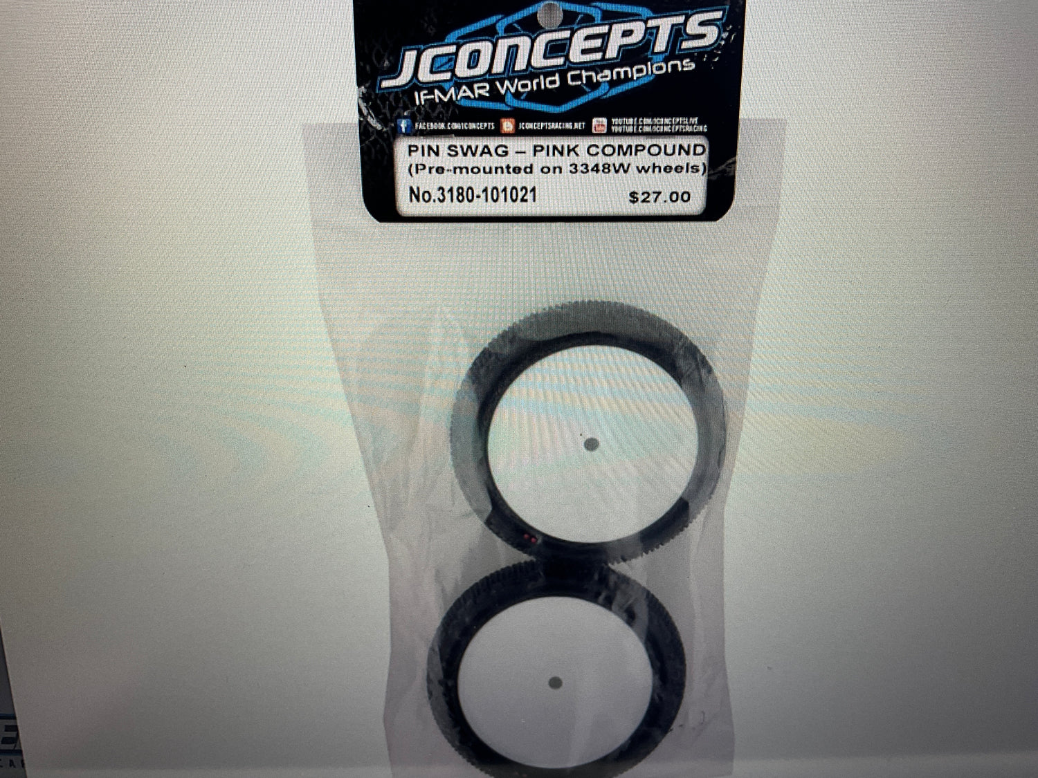 JConcepts Pin Swag 2.2&quot; Pre-Mounted Rear Buggy Carpet Tires (White) (2) (Pink) w/12mm Hex