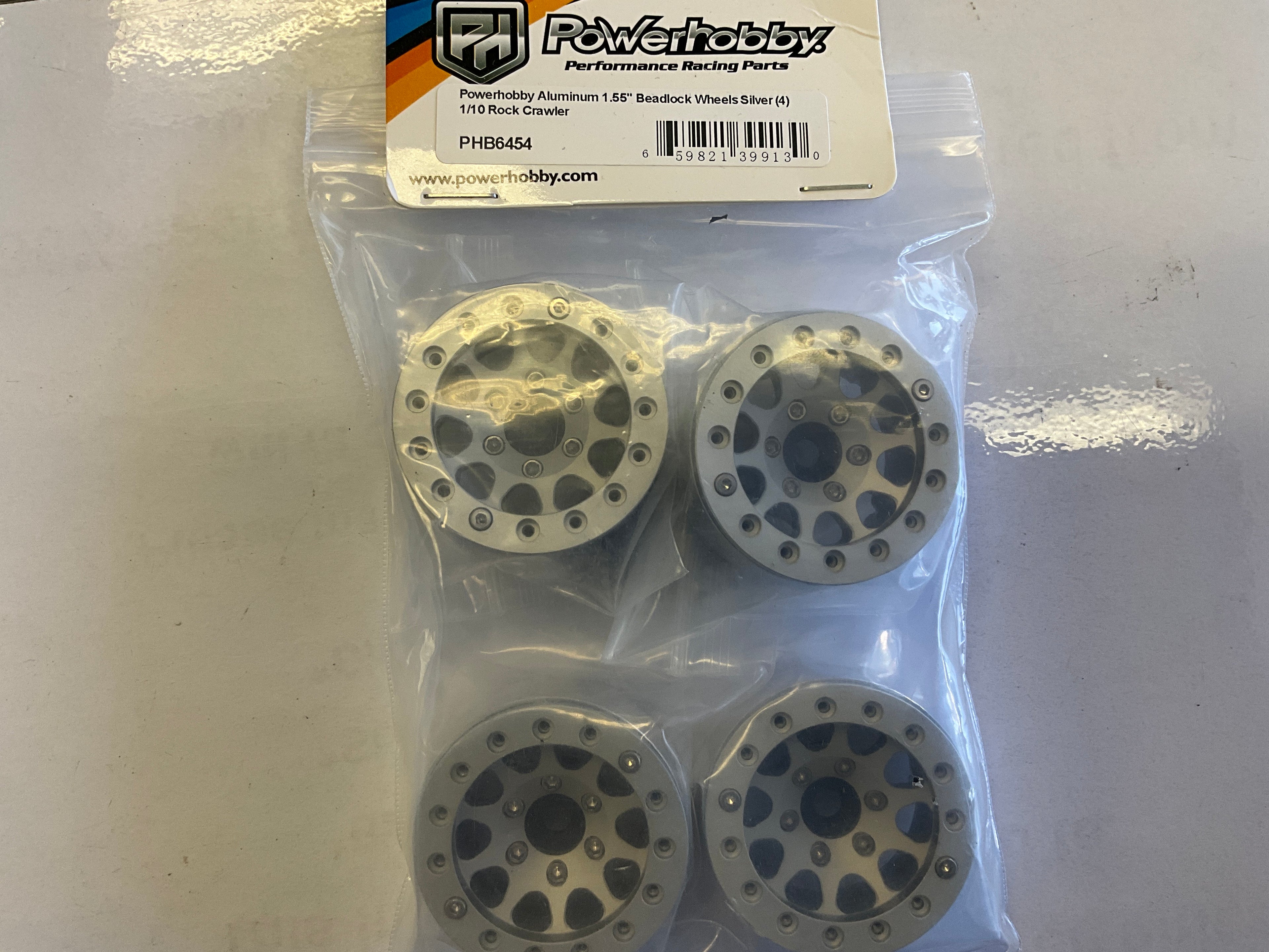 Powerhobby Aluminum 1.55" Beadlock Wheels Silver (4) 1/10 Rock Crawler