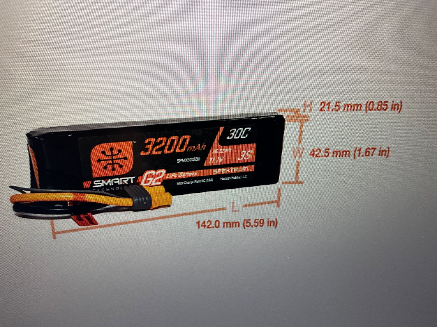 SPEKTRUM 11.1V 3200mAh 3S 30C Smart G2 LiPo Battery: IC3