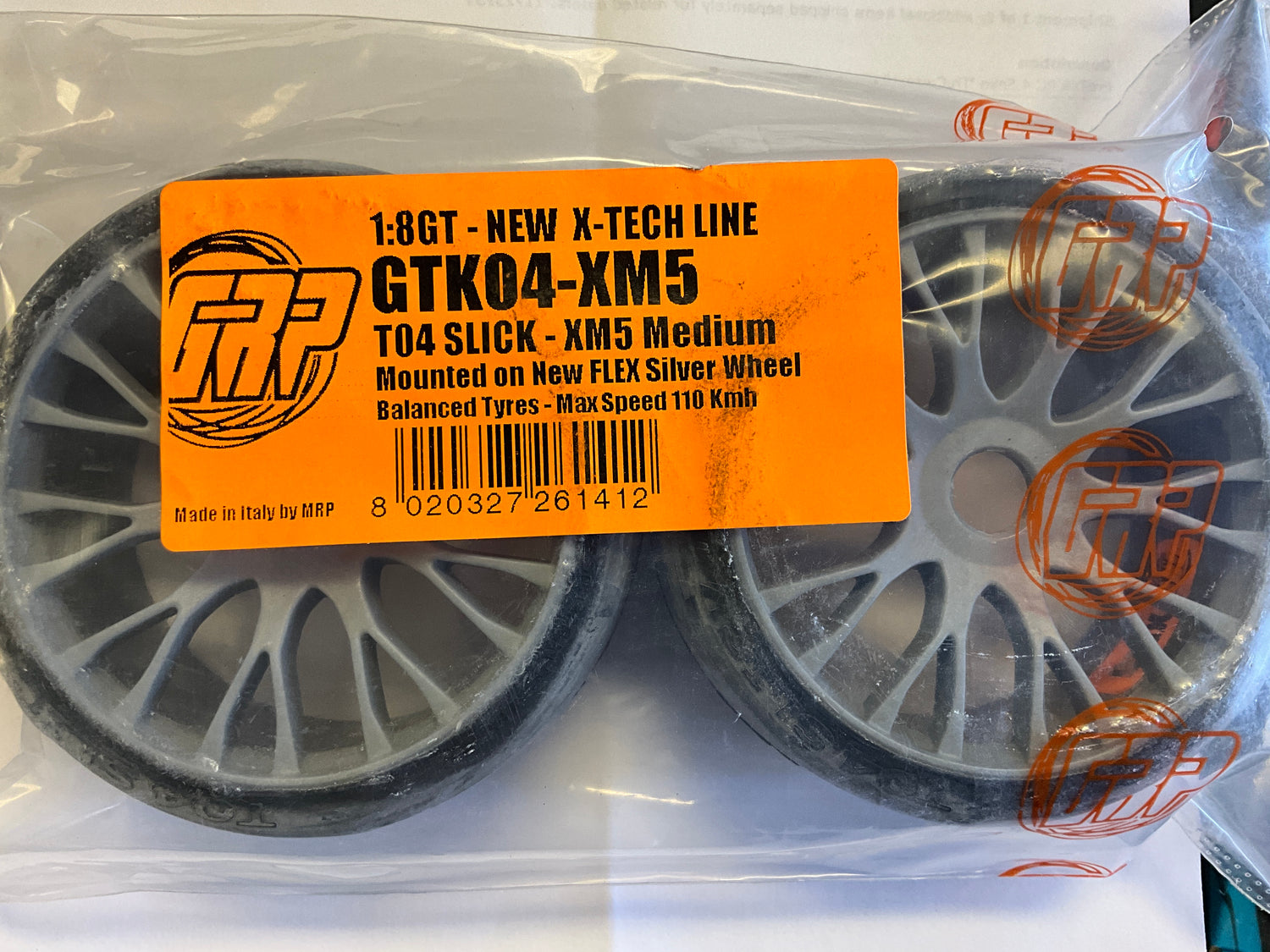 GRP Tires GT - TO4 Slick Belted Pre-Mounted 1/8 Buggy Tires (Silver) (2) (XM5) w/FLEX Wheel