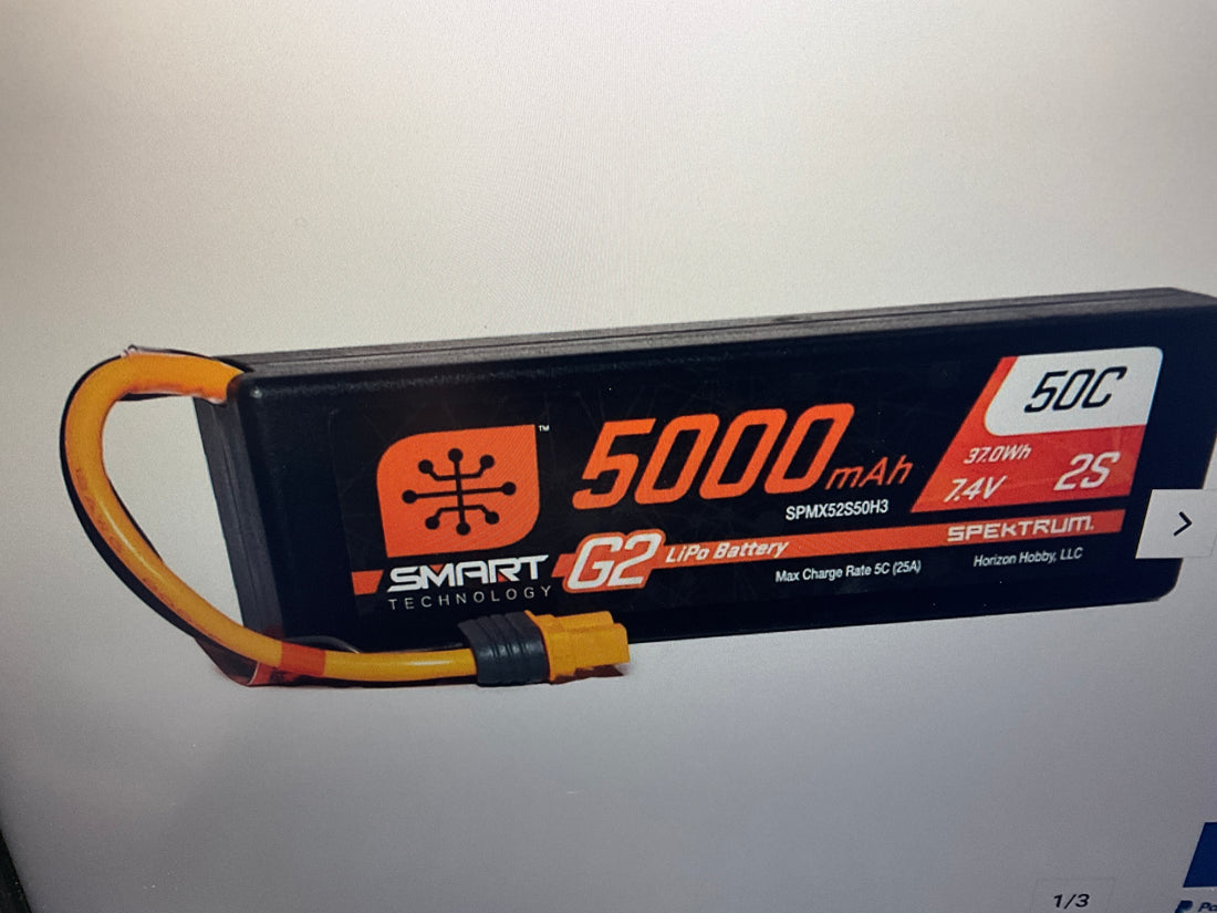 SPEKTRUM 7.4V 5000mAh 2S 50C Smart LiPo G2 Hard Case: IC3