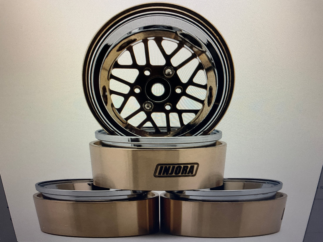Injora 1.3" ModuWheel Brass &amp; Aluminum Micro Rock Crawler Beadlock Wheels (43g ea) (Gold/Chrome) (4)
