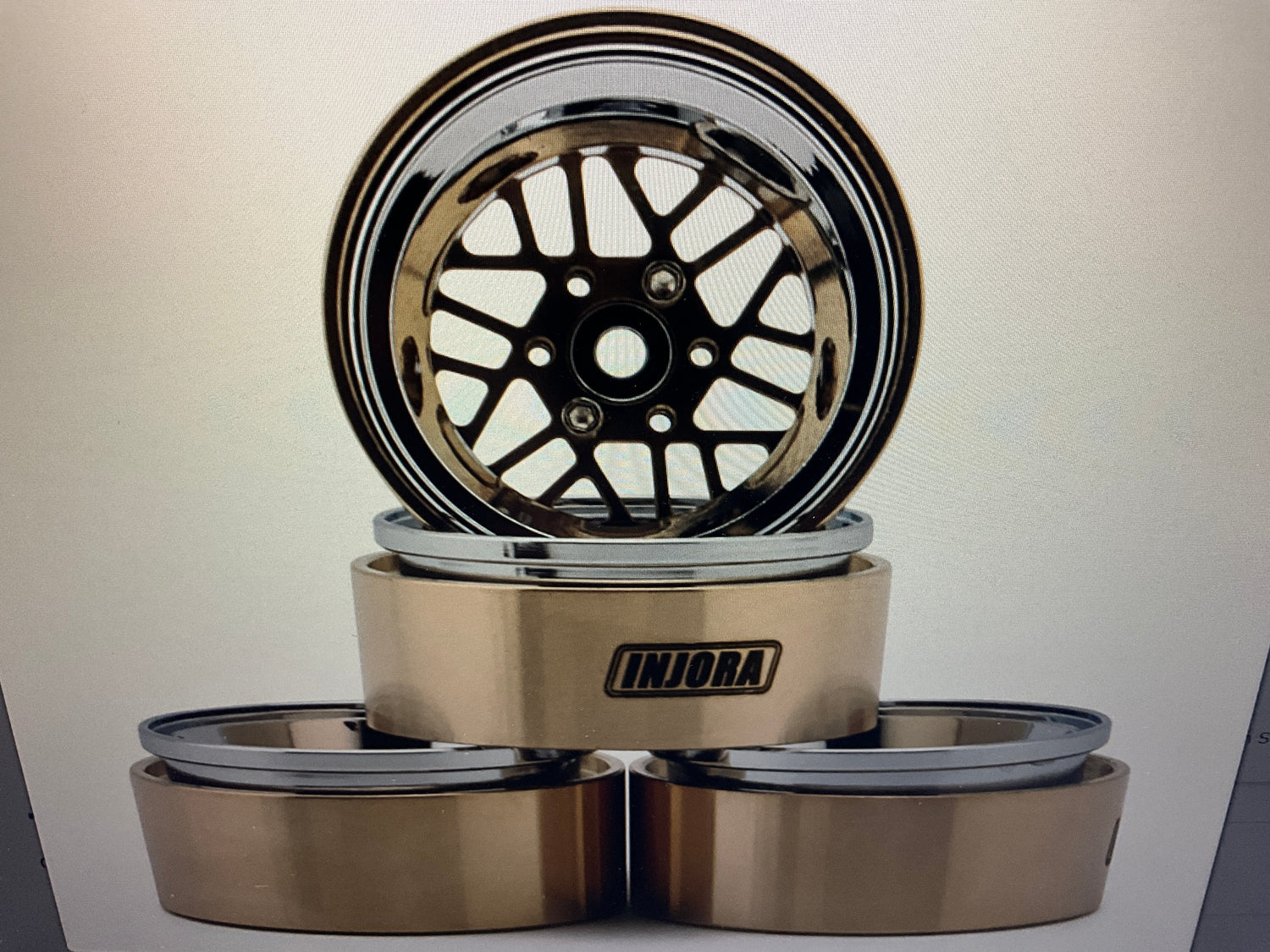 Injora 1.3" ModuWheel Brass &amp; Aluminum Micro Rock Crawler Beadlock Wheels (43g ea) (Gold/Chrome) (4)