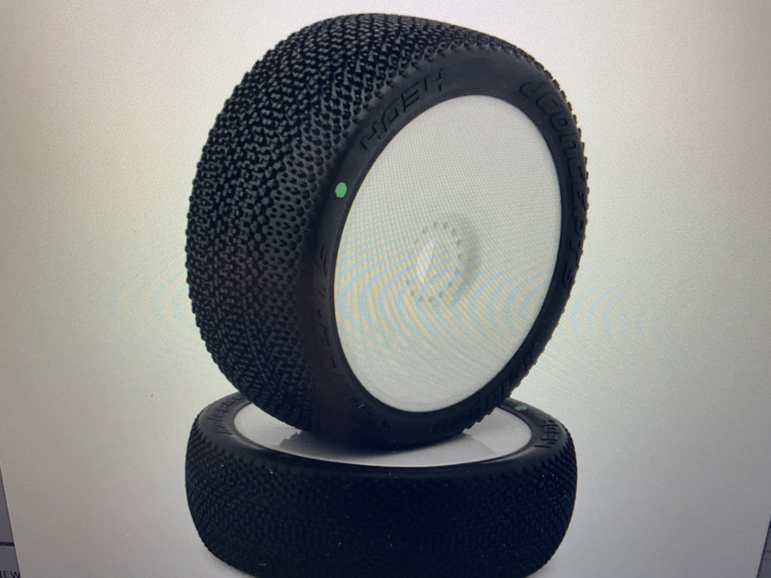 JConcepts Relapse Pre-Mounted 1/8th Buggy Tires (White) (2) (Green)