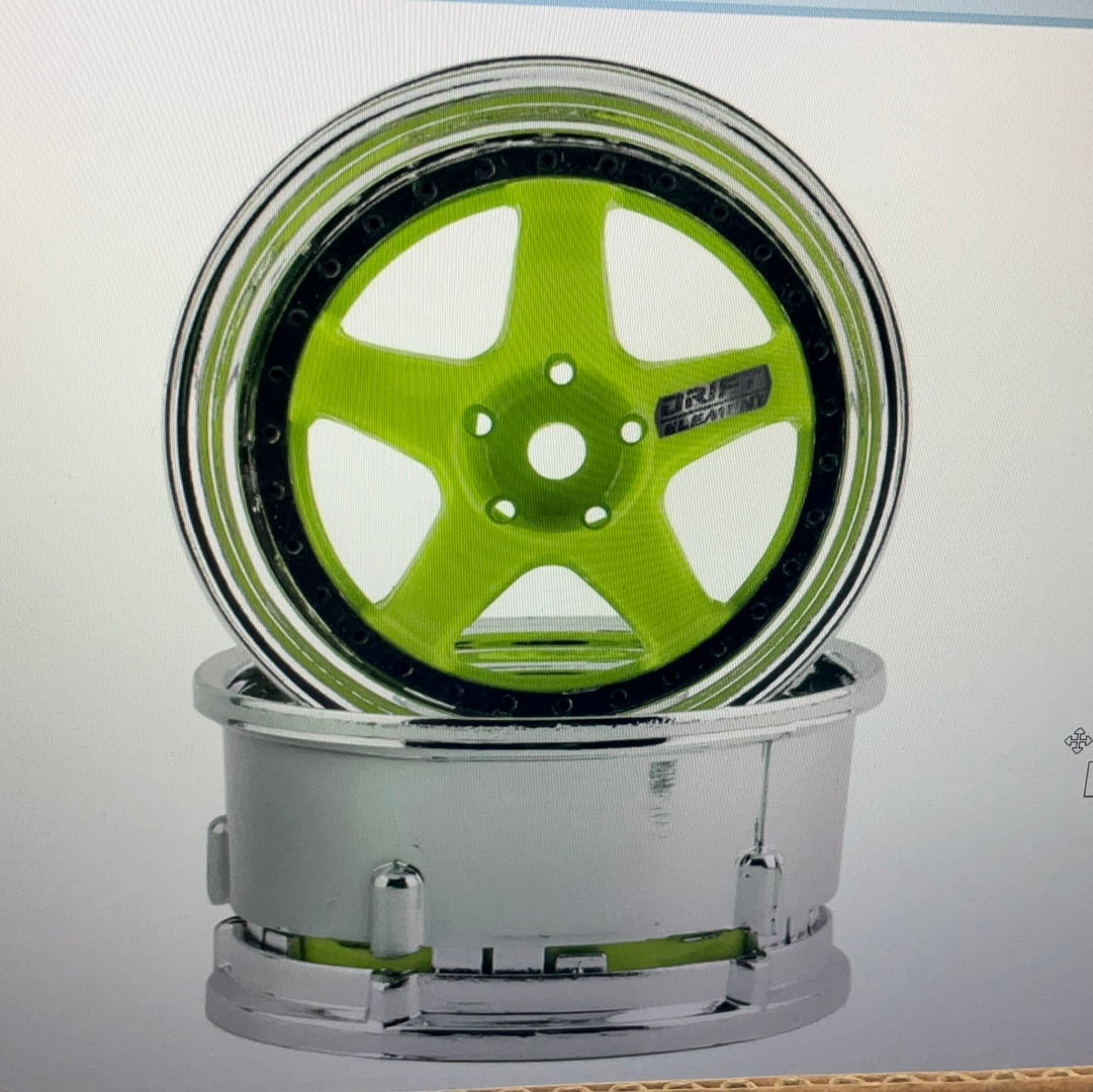 DS Racing Drift Element 5 Spoke Drift Wheels (Green Face/Chrome Lip/Black Rivet) (Adjustable Offset) w/12mm Hex