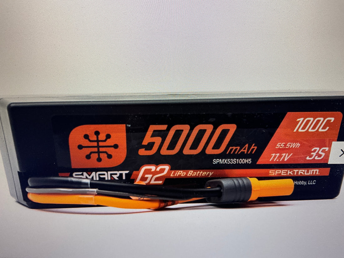 SPEKTRUM 11.1V 5000mAh 3S 100C Smart G2 Hardcase LiPo Battery: IC5