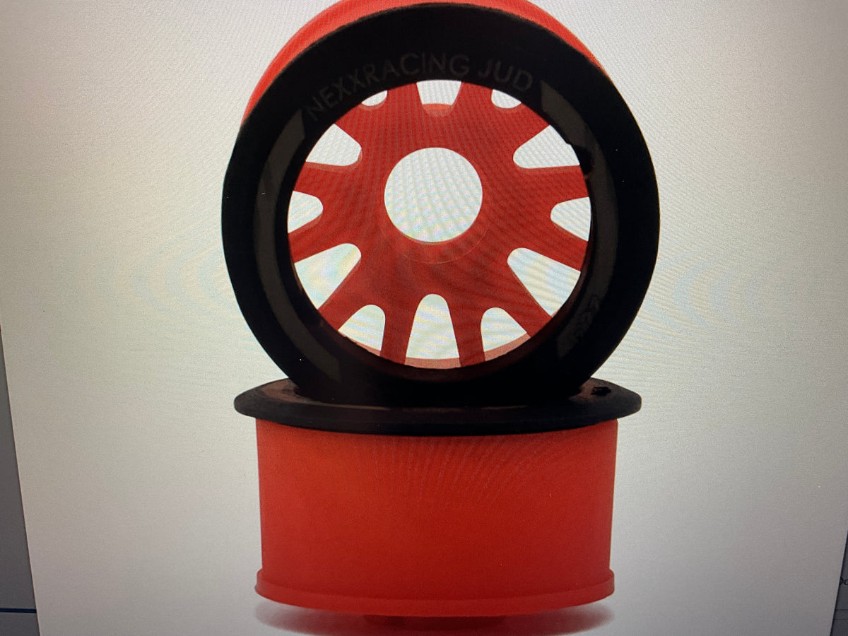 NEXX Racing Mini-Z RWD "JUD" EVO Rear Threaded Side-Wall Carbon Fiber Rims (2mm Offset) (Red) (2)