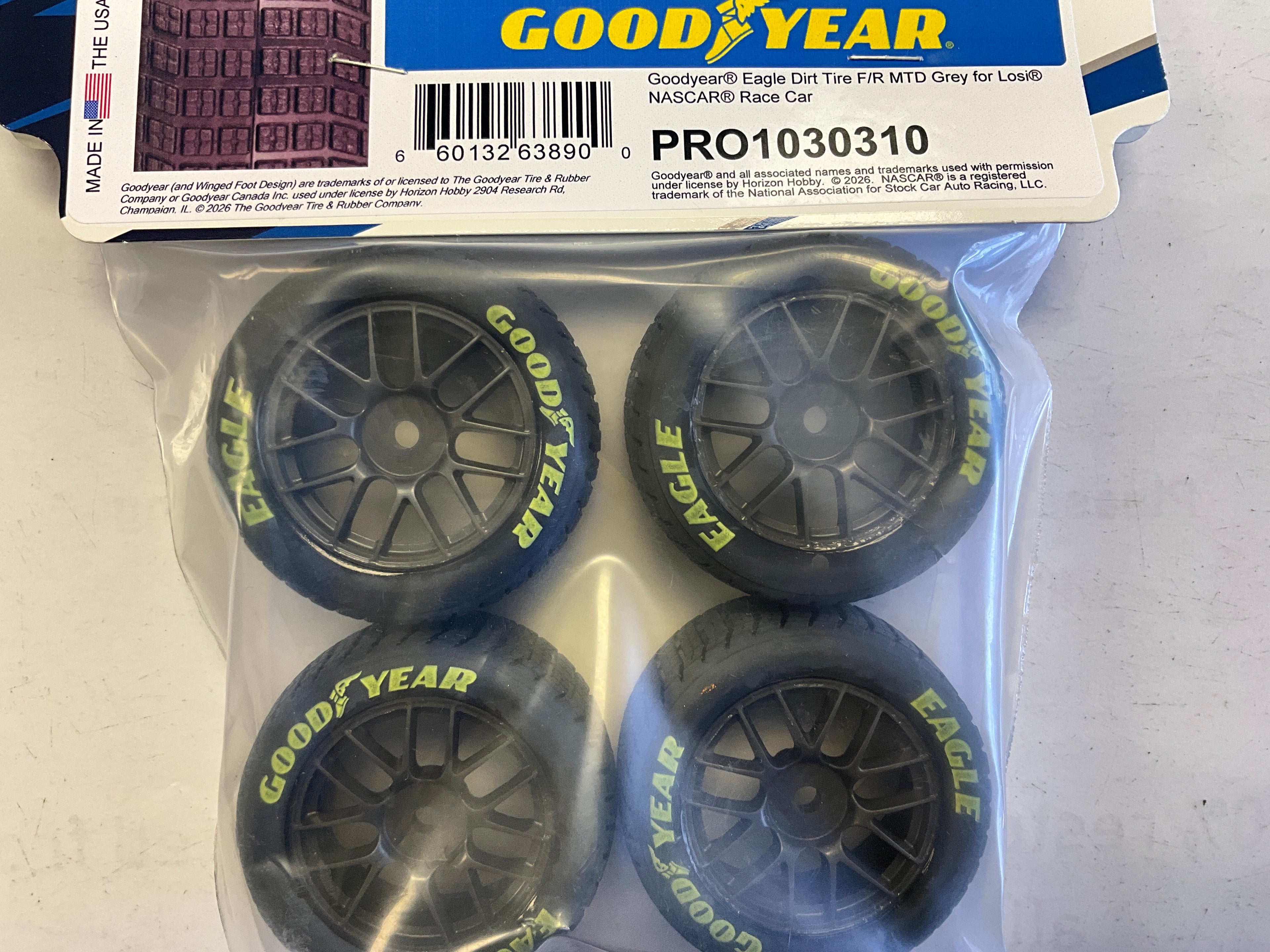 Pro-Line Racing 1/12 Goodyear Eagle Dirt Tire F/R MTD Gray Wheels (4): Losi NASCAR