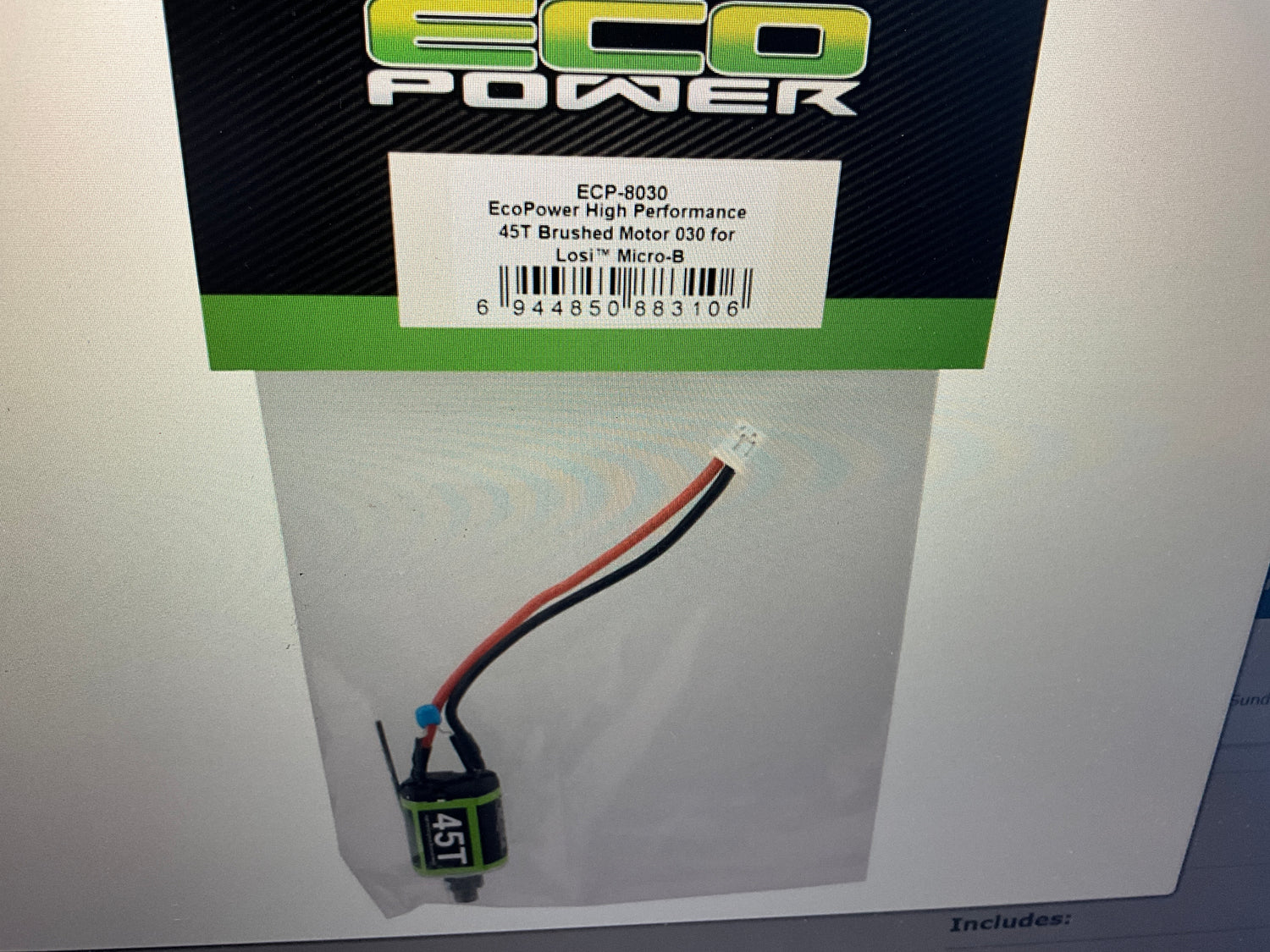 EcoPower High Performance 45T Brushed Motor for Losi™ Micro-B™ &amp; Micro-T™ w/Pinion Gear (PH2.0 Connector)