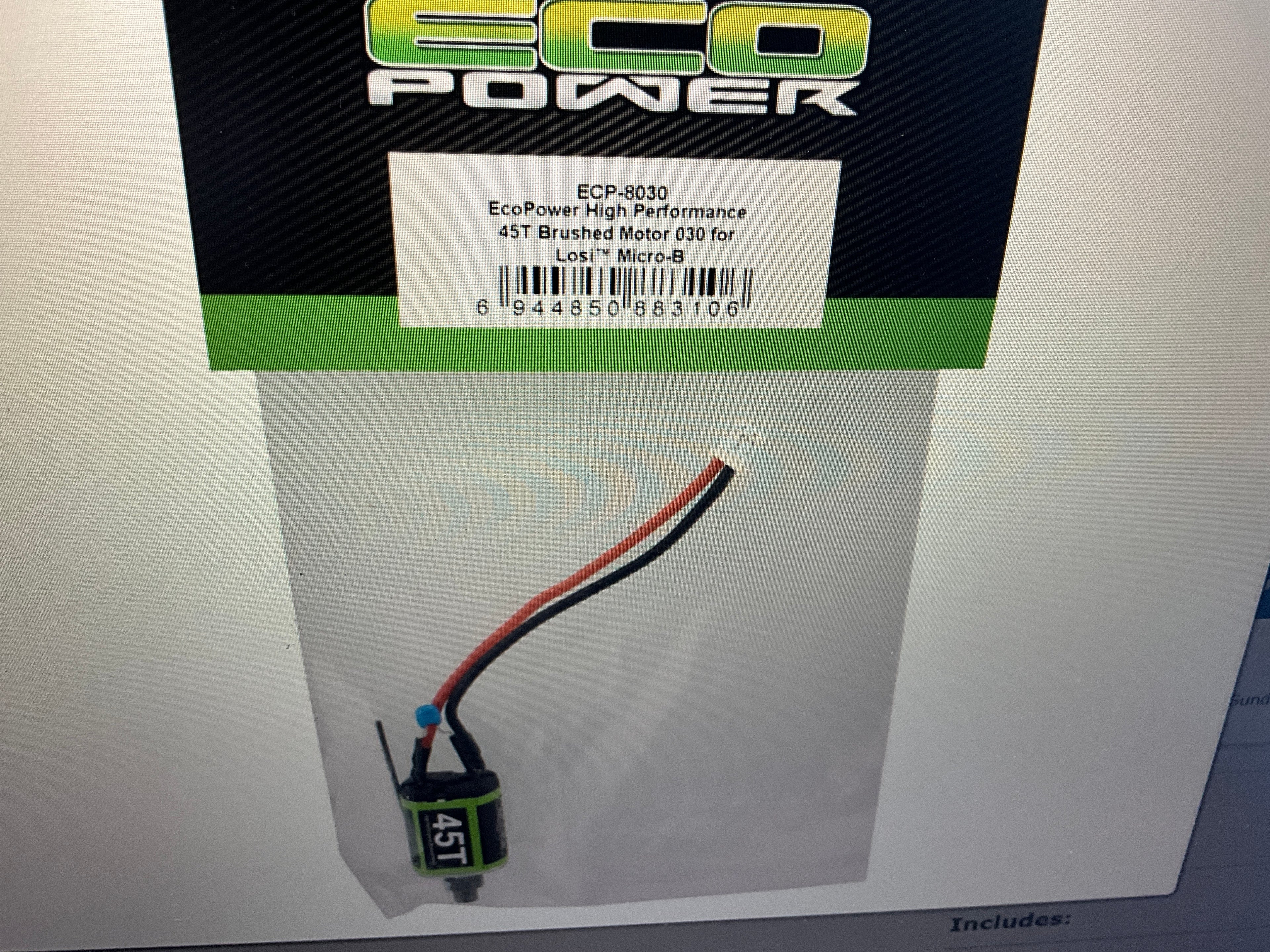 EcoPower High Performance 45T Brushed Motor for Losi™ Micro-B™ &amp; Micro-T™ w/Pinion Gear (PH2.0 Connector)