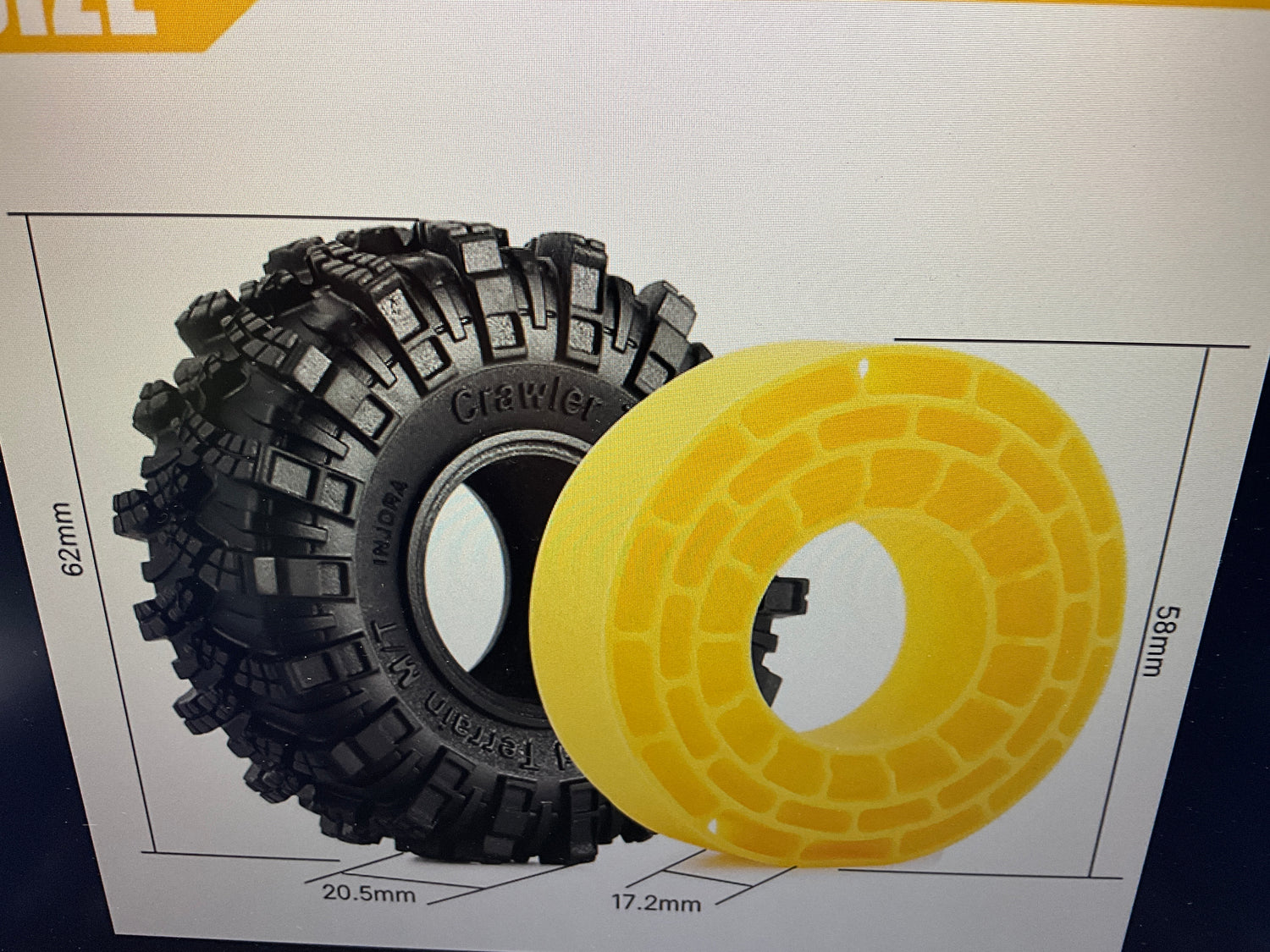 INJORA 1.0" 62*20.5mm Tires &amp; Silicone Rubber Inserts Combo (4) (T1007)