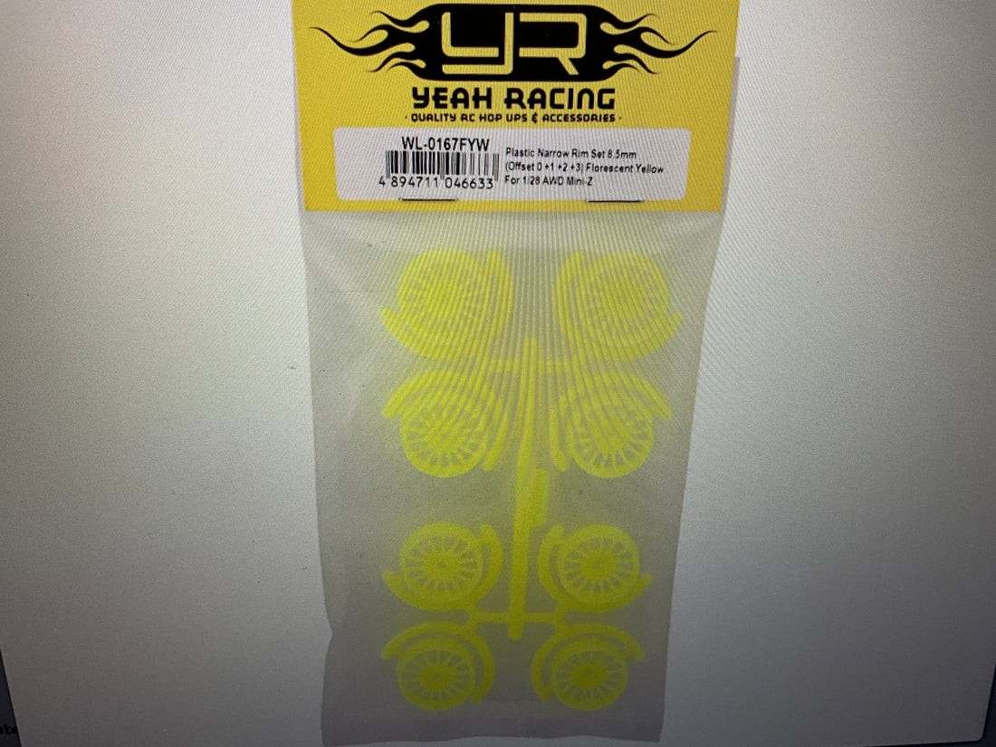 Yeah Racing Mini-Z AWD 8.5mm Multi-Spokes Narrow Wheel Set (Florescent Yellow) (0mm/+1mm/+2mm/+3mm)