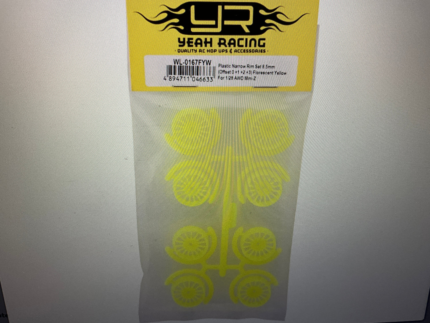 Yeah Racing Mini-Z AWD 8.5mm Multi-Spokes Narrow Wheel Set (Florescent Yellow) (0mm/+1mm/+2mm/+3mm)