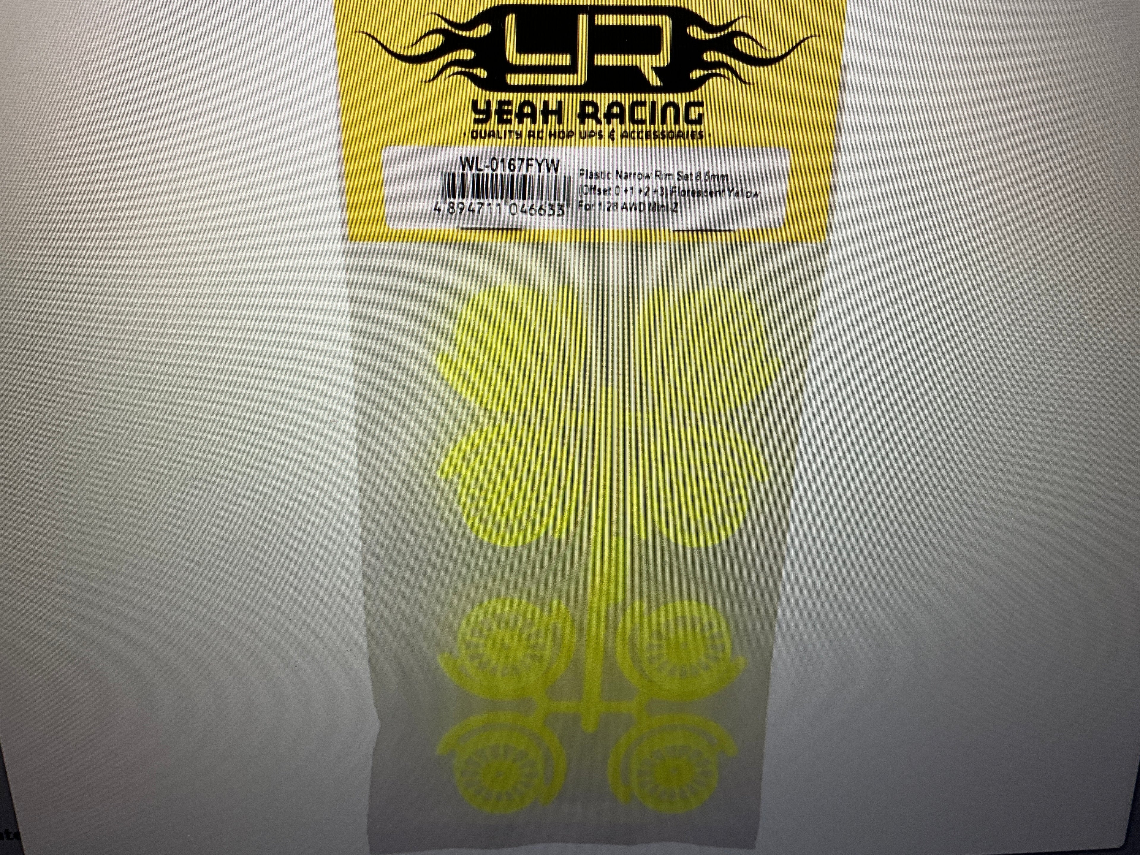 Yeah Racing Mini-Z AWD 8.5mm Multi-Spokes Narrow Wheel Set (Florescent Yellow) (0mm/+1mm/+2mm/+3mm)