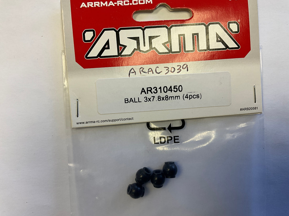 ARRMA Ball 3x7.8x8mm (4) AR310450