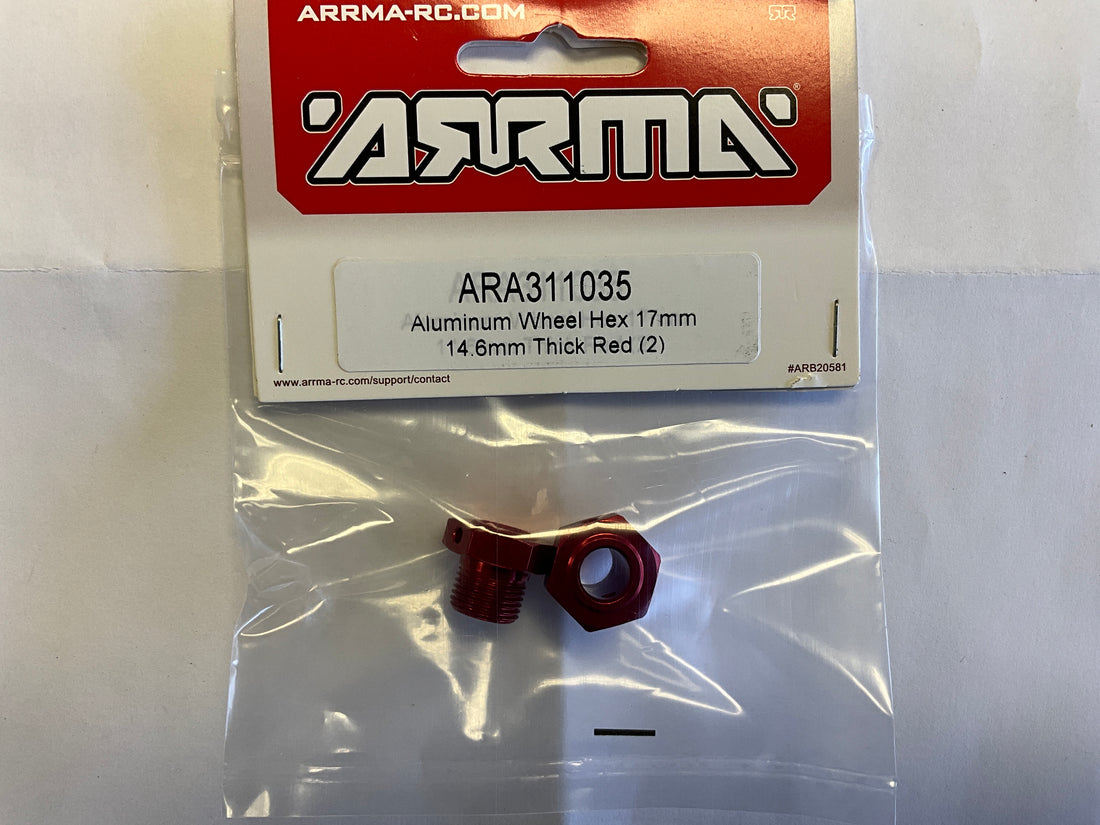 ARRMA Aluminum Wheel Hex 17mm 14.6mm Thick Red (2)