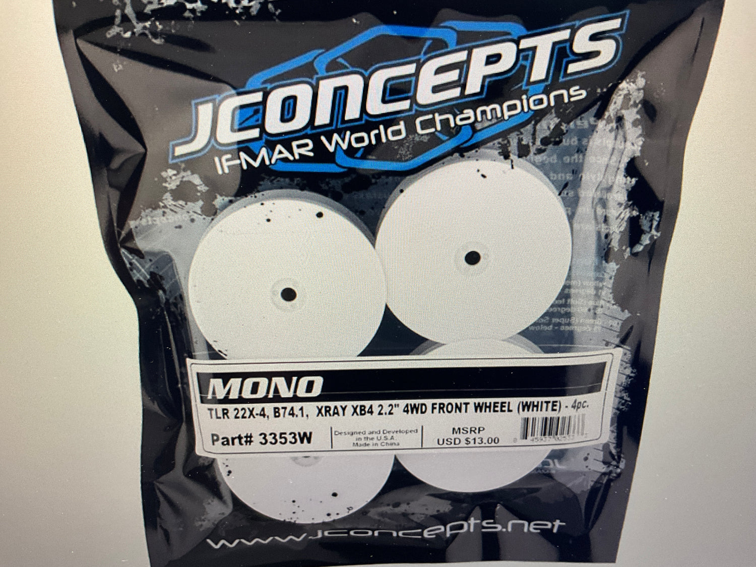 JConcepts Mono 2.2 4WD Front Buggy Wheels (White) (4) (22X-4, XB4, B74.1) w/12mm Hex