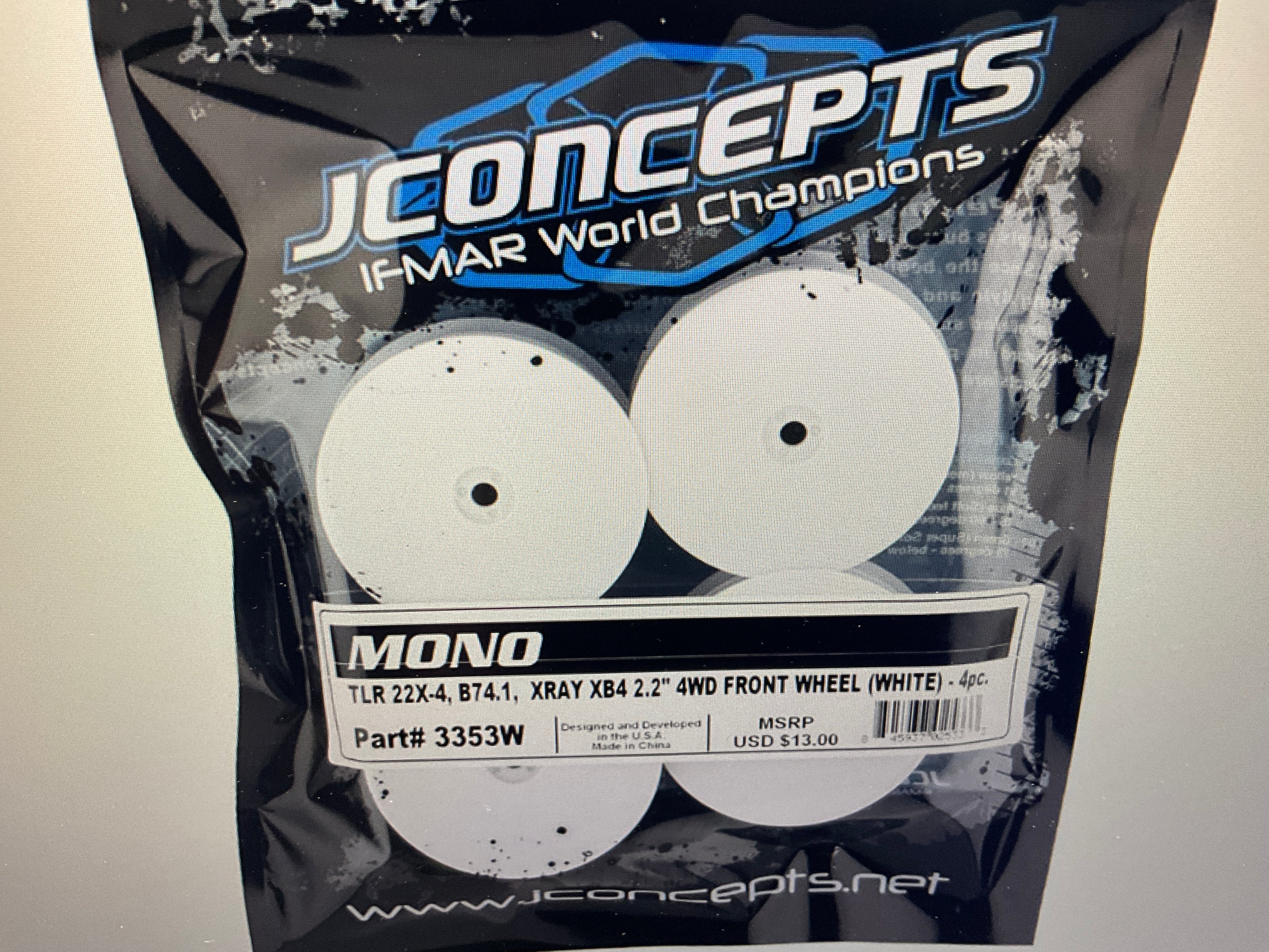 JConcepts Mono 2.2 4WD Front Buggy Wheels (White) (4) (22X-4, XB4, B74.1) w/12mm Hex