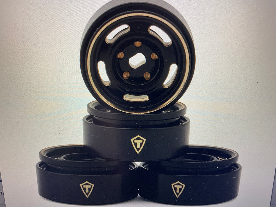 Treal Hobby 0.7" 5-Slot Brass Micro Rock Crawler Beadlock Wheels (Black/Gold) (4) (14g ea)