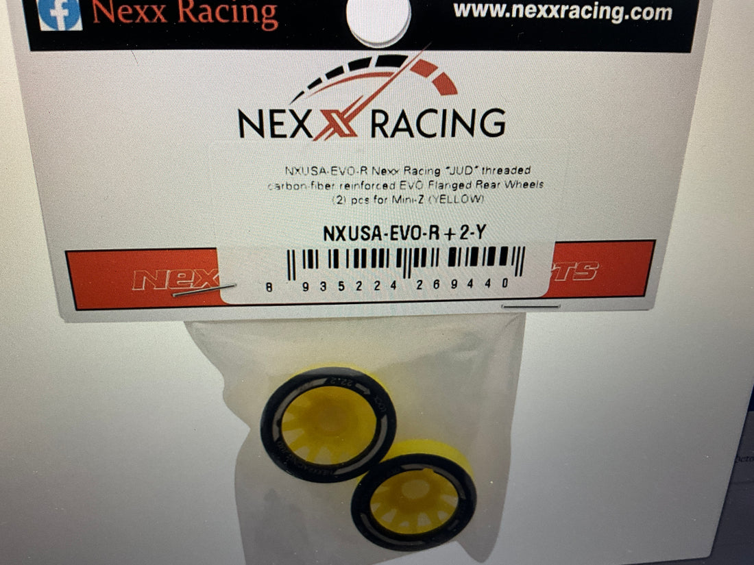 NEXX Racing Mini-Z RWD "JUD" EVO Rear Threaded Side-Wall Carbon Fiber Rims (2mm Offset) (Yellow) (2)