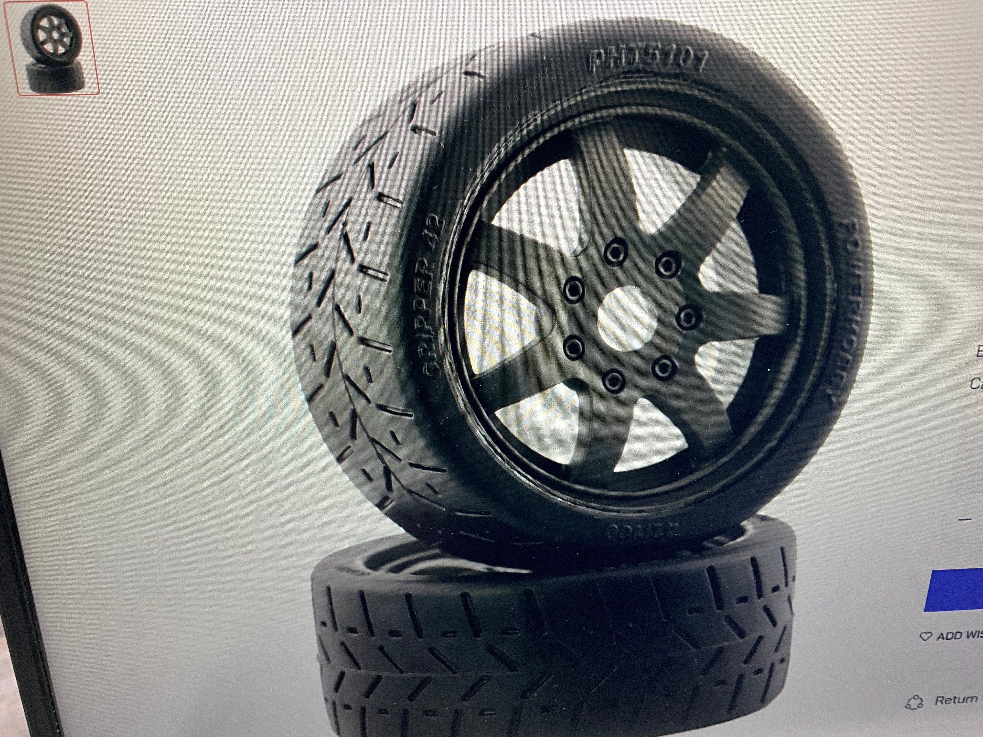 Powerhobby 1/8 Gripper 42/100 Belted Mounted Tires 17mm Grey Wheels