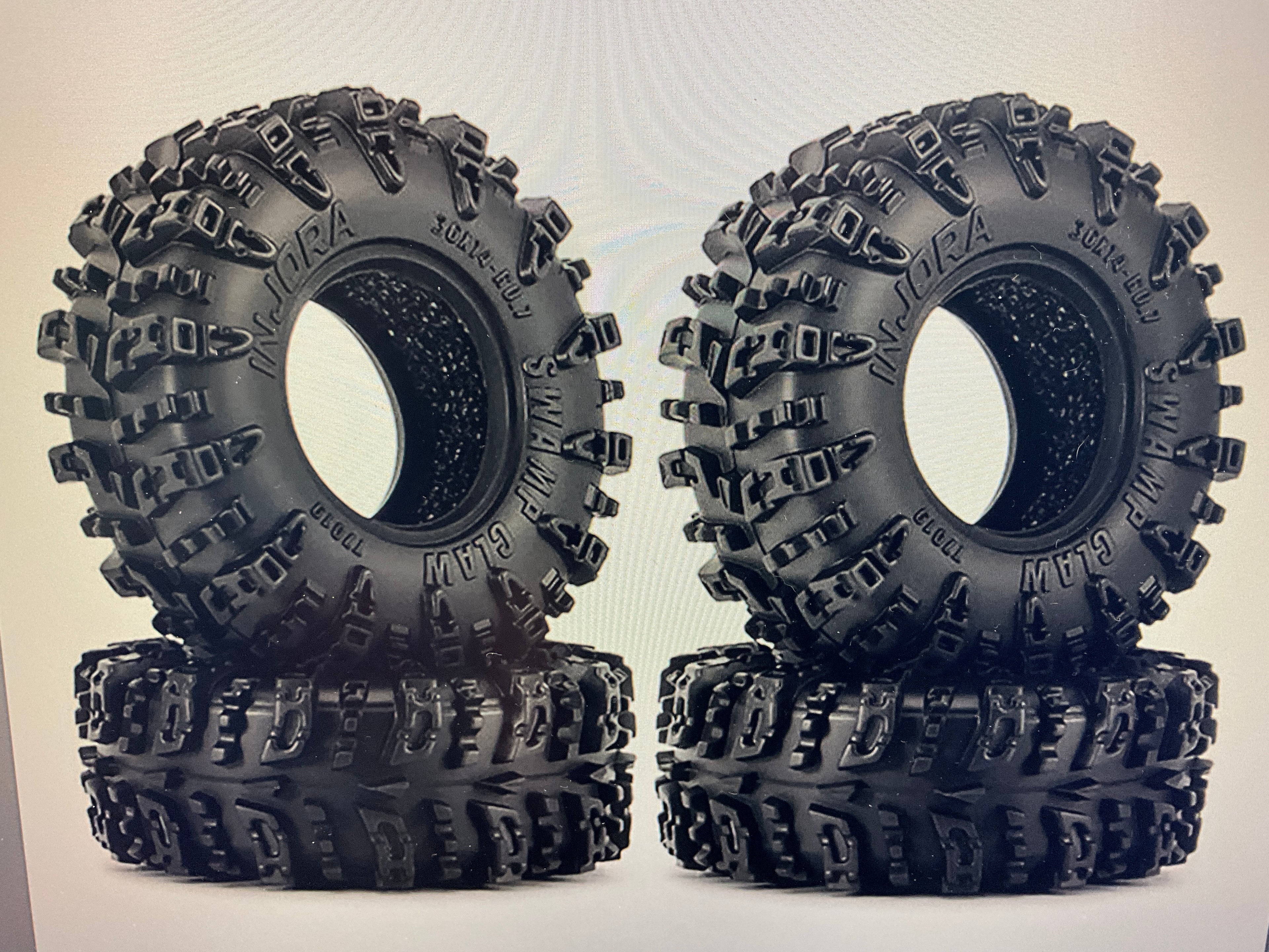 Injora Axial SCX30 0.7" Swamp Claw Micro Rock Crawler Tires (4) (36mm OD) (S5) w/Foam Inserts