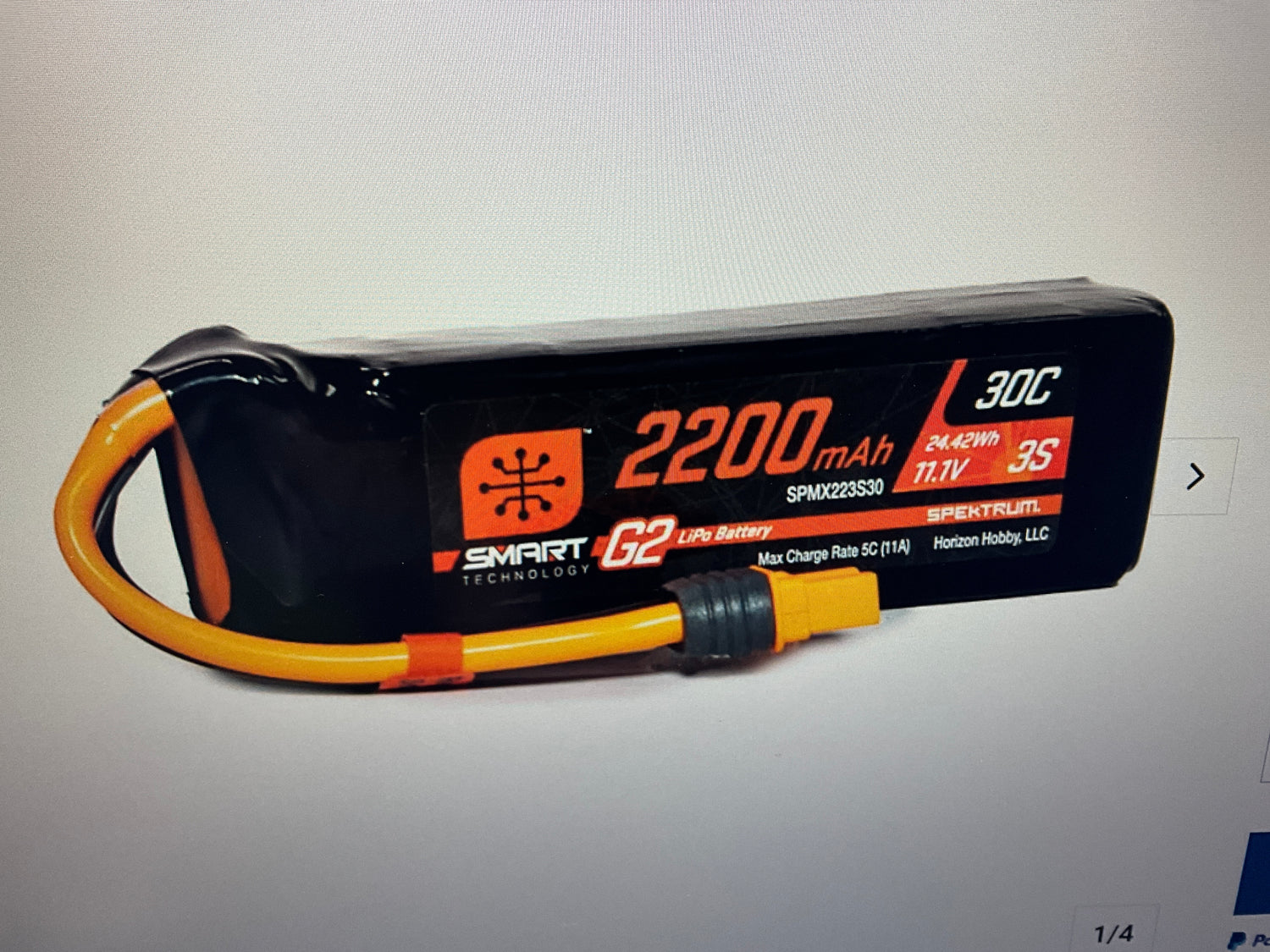 SPEKTRUM 11.1V 2200mAh 3S 30C Smart G2 LiPo Battery: IC3