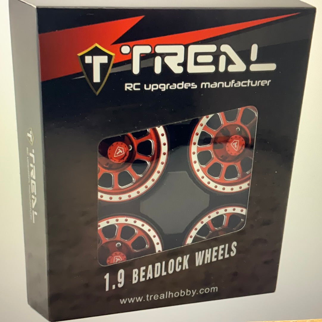 Treal Hobby Type V2 1.9&quot; Beadlock Wheels (Red/Silver) (4)