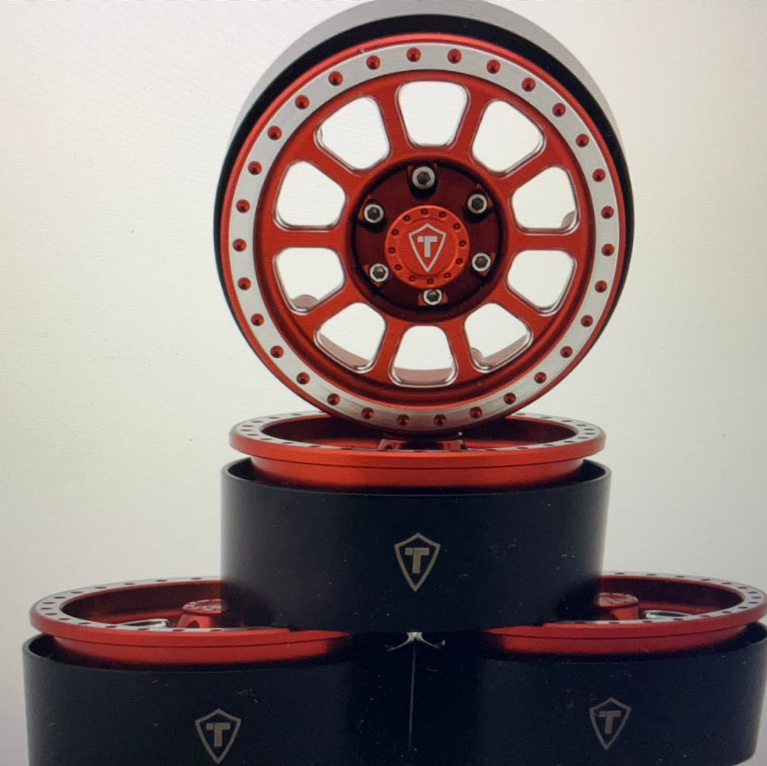 Treal Hobby Type V2 1.9&quot; Beadlock Wheels (Red/Silver) (4)