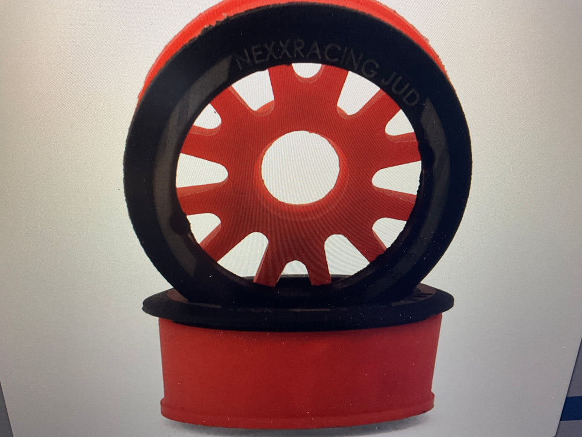 NEXX Racing Mini-Z RWD "JUD" EVO Front Threaded Side-Wall Carbon Fiber Rims (1mm Offset) (Red) (2)