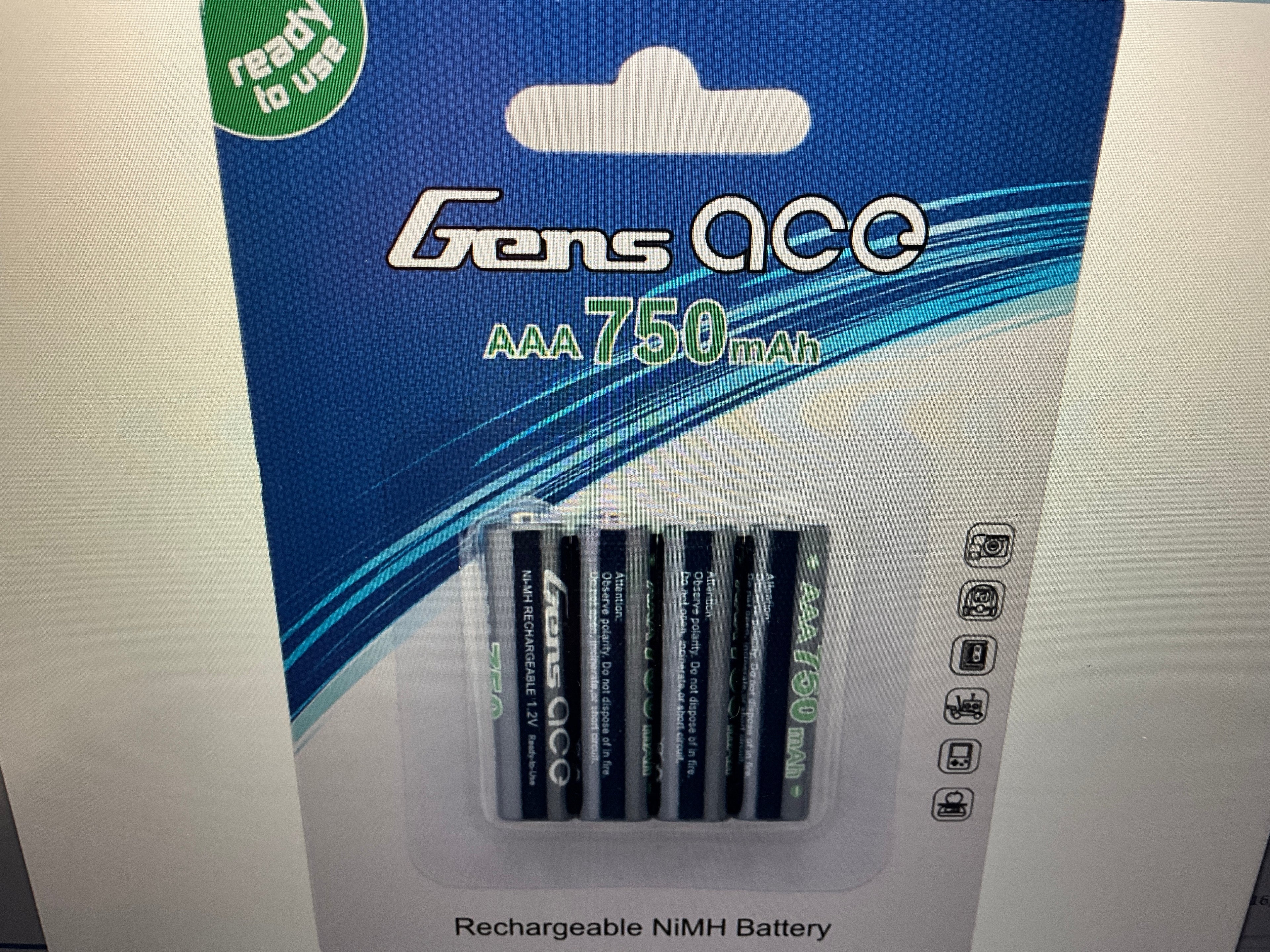 Gens Ace High Power Rechargeable AAA NIMH Battery (1.2V/750mAh) (4) (Mini-Z)