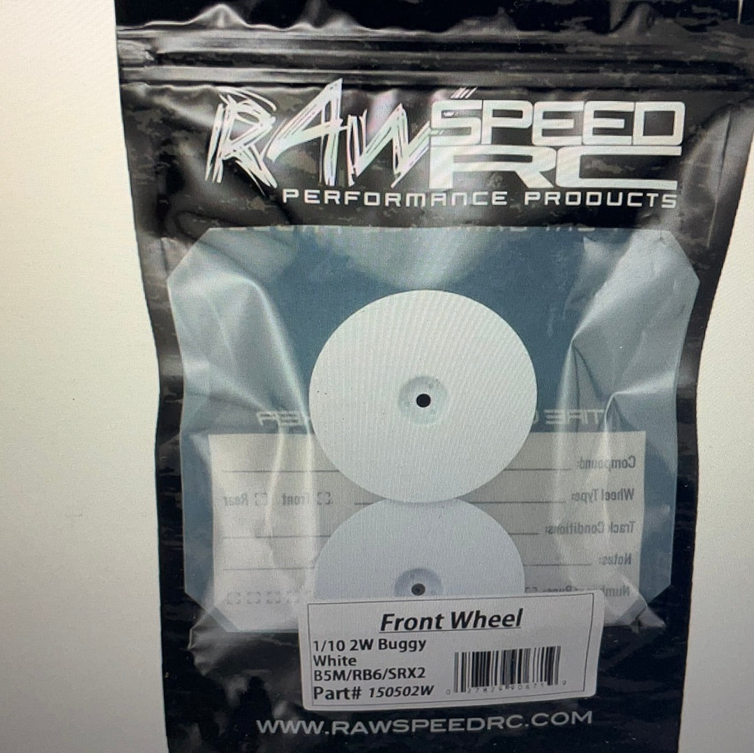 Raw Speed RC 2.2&quot; 1/10 2WD Front Wheels (White) (2) (B6/RB6) w/12mm Hex