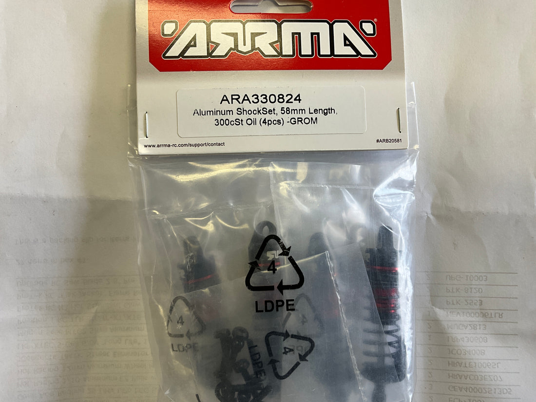 ARRMA Aluminum Shock Set, 58mm Length, 300cSt Oil (4): GROM