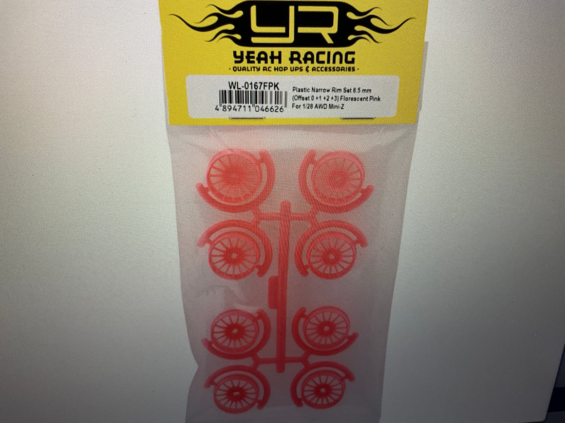 Yeah Racing Mini-Z AWD 8.5mm Multi-Spokes Narrow Wheel Set (Florescent Pink) (0mm/+1mm/+2mm/+3mm)