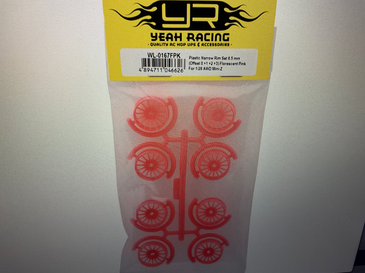 Yeah Racing Mini-Z AWD 8.5mm Multi-Spokes Narrow Wheel Set (Florescent Pink) (0mm/+1mm/+2mm/+3mm)