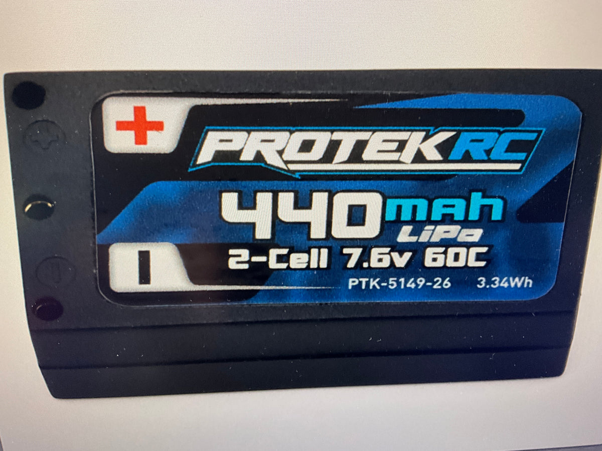 ProTek RC 2S 60C Low IR 1/28 Hard Case LiPo (7.6v/440mah) w/2mm Bullets