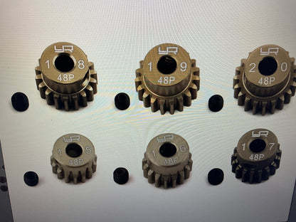 Yeah Racing Hard Coated 48P Aluminum Pinion Gear Set (15, 16, 17, 18, 19, 20T) (3.17mm Bore)