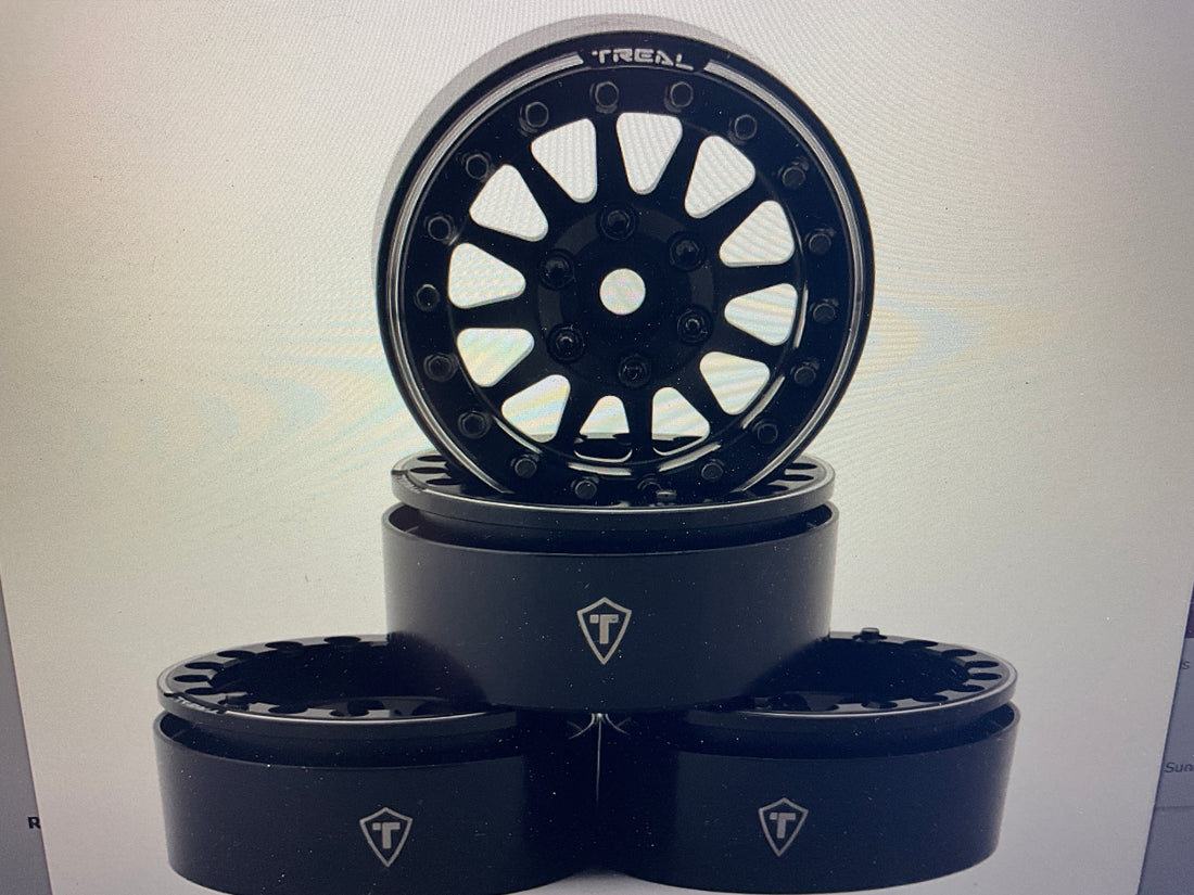 Treal Hobby Type D 1.9&quot; 12-Spoke Beadlock Wheels (Black) (4)