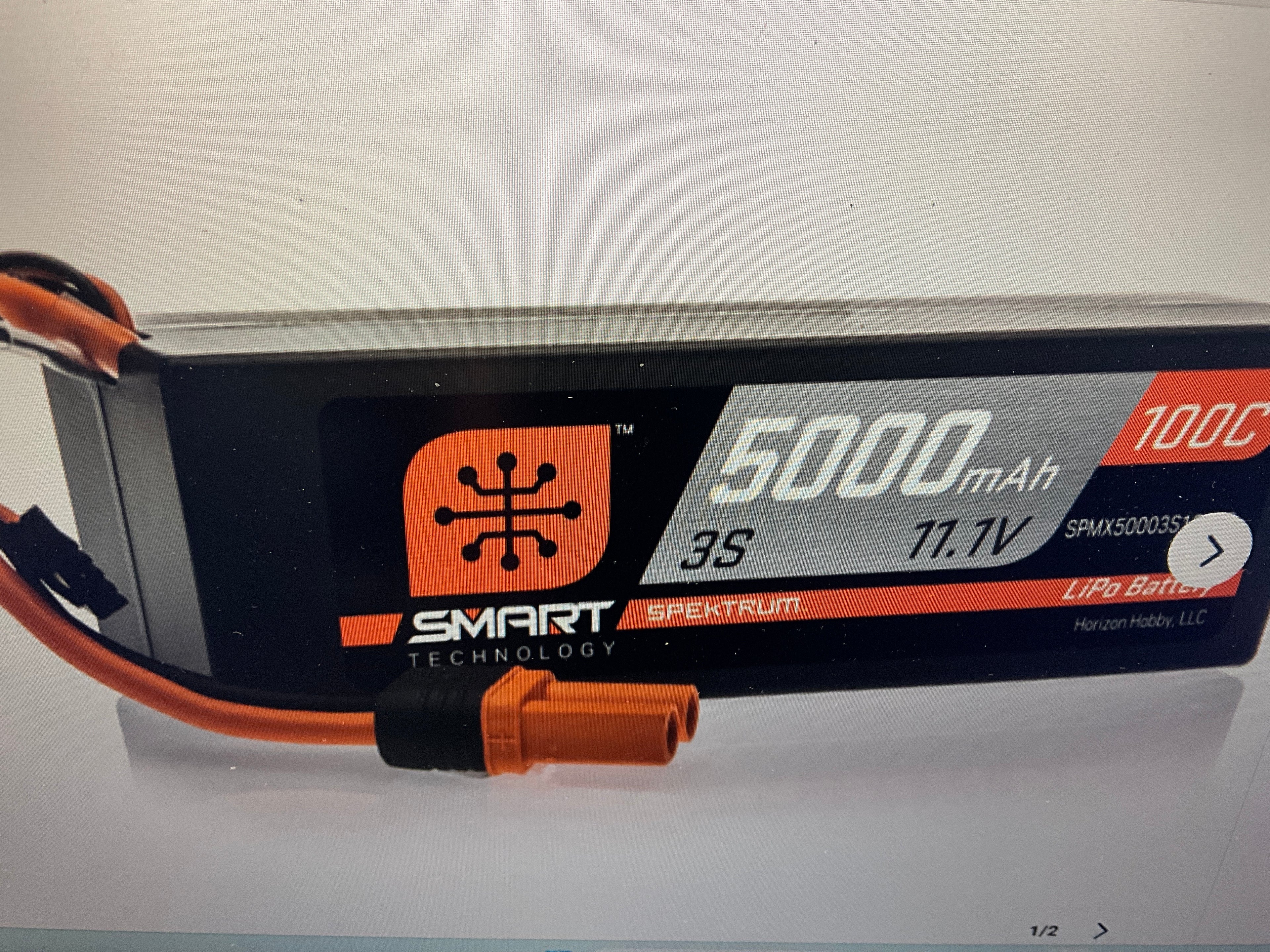 SPEKTRUM 11.1V 5000mAh 3S 100C Smart Hardcase LiPo Battery: IC5