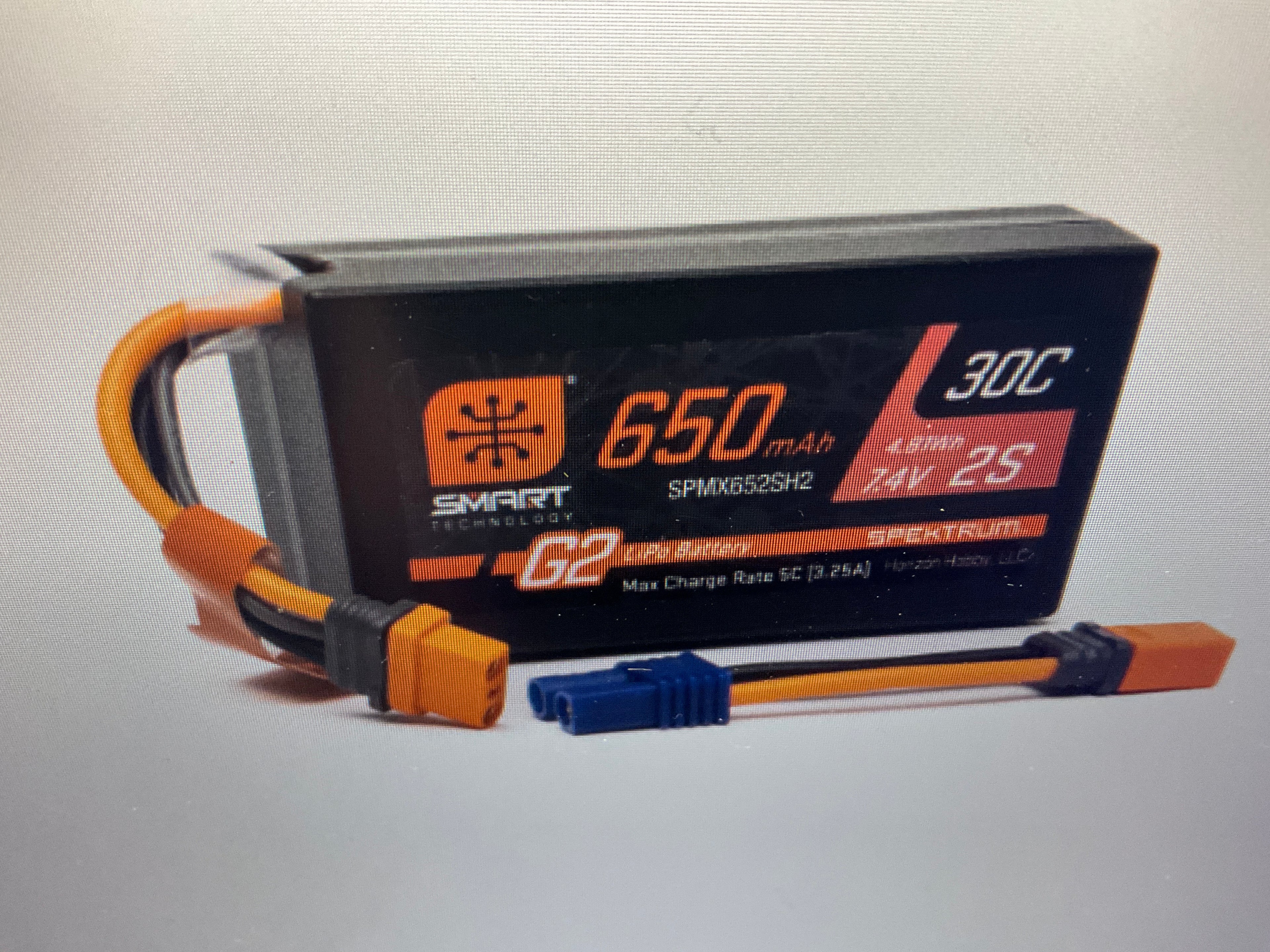 Spektrum Accessories 7.4V 650mAh 2S Smart G2 Hardcase 30C LiPo: IC2